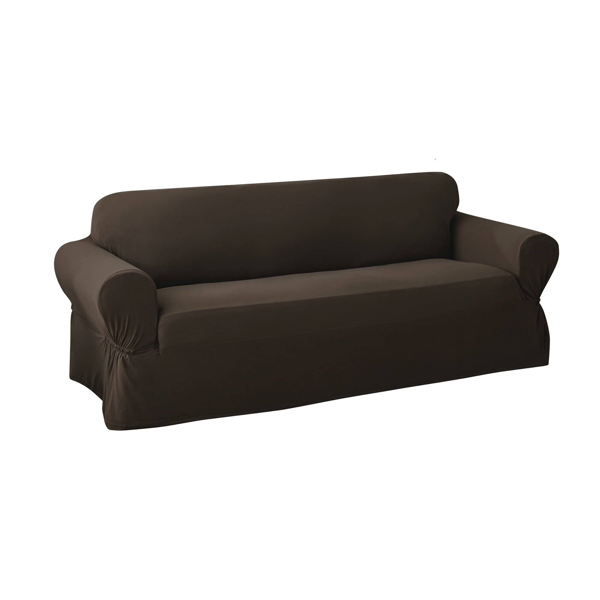 Mainstays 1-Piece Soft Touch Stretch Sofa Slipcover Brown
