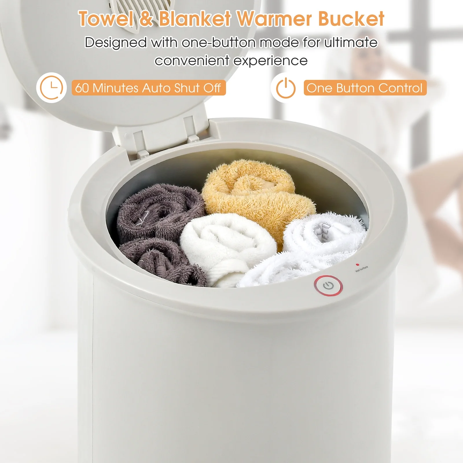 Costway 21L Large Capacity Towel Warmer with Flip-top Lid Auto Shut off Fragrance Holder White