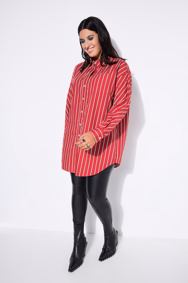 Oversized Long Sleeve Pinstripe Tunic Blouse