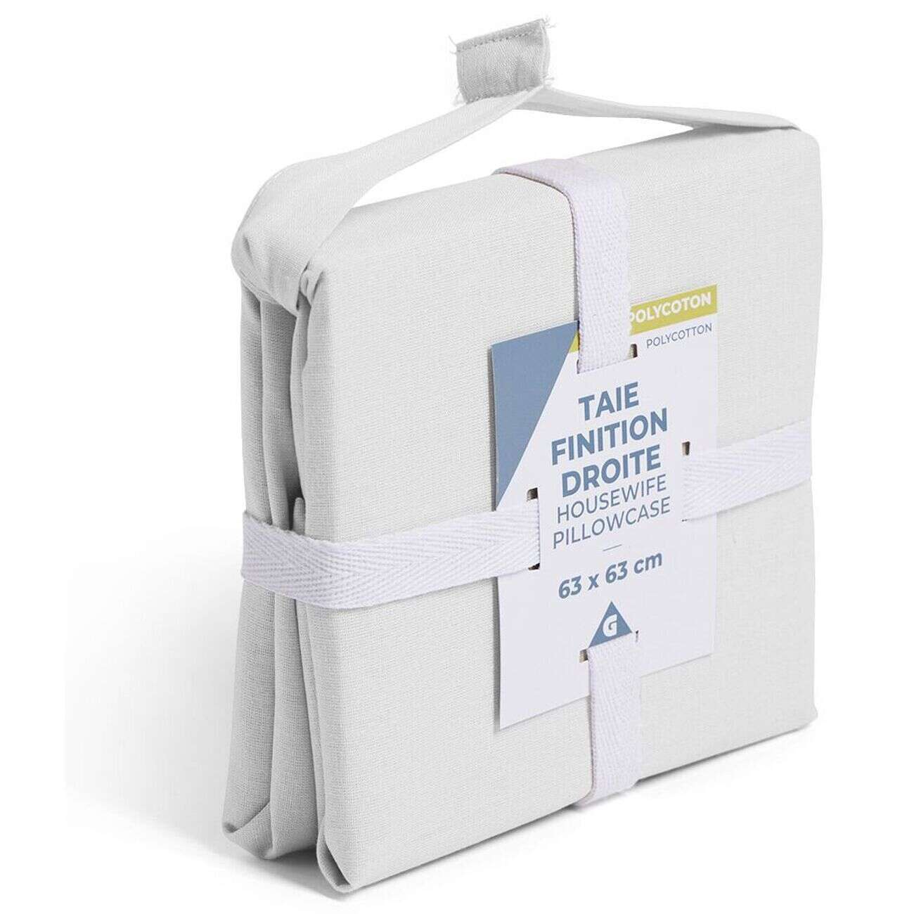 Taie d'oreiller 63x63cm polycoton finition droite blanc