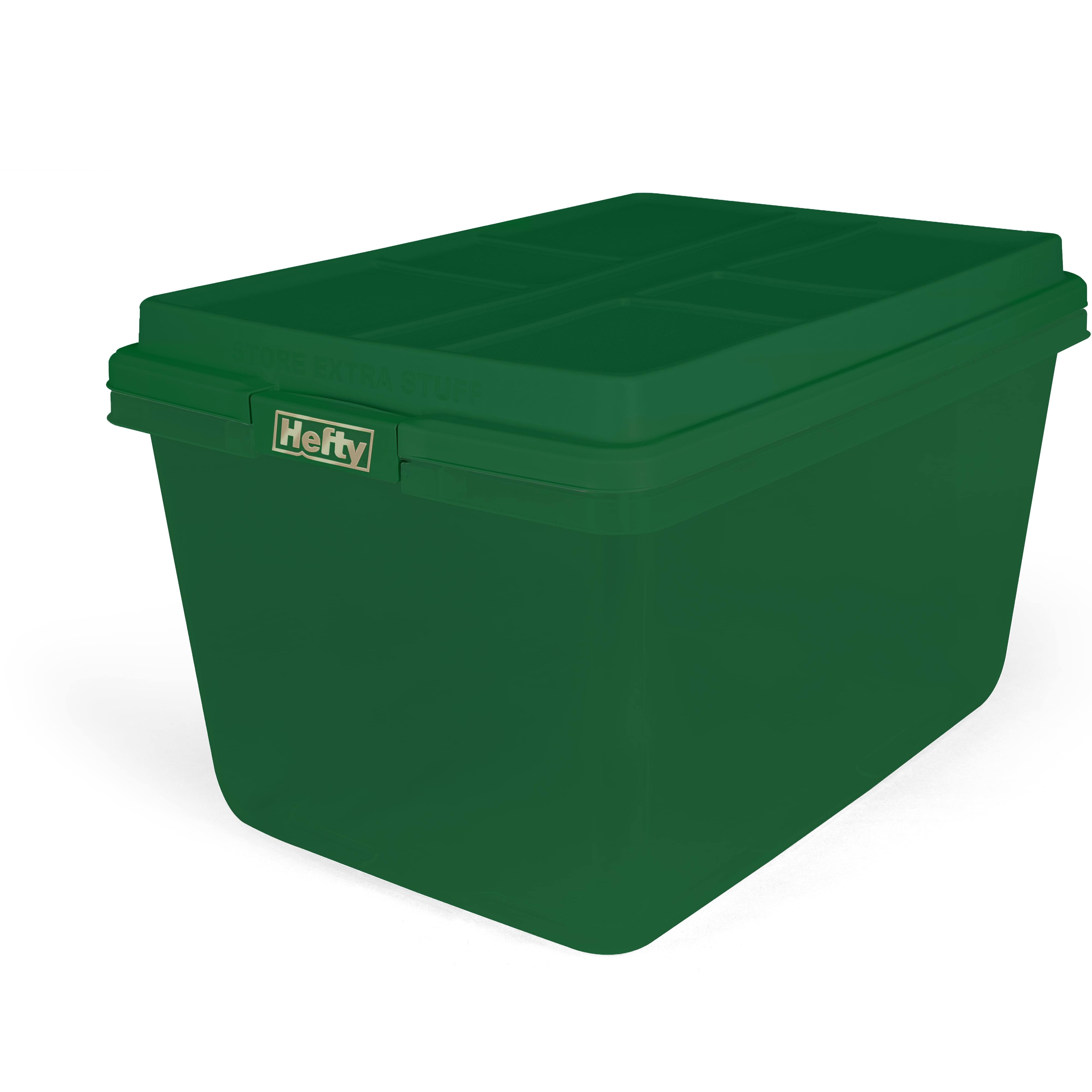 Hefty 18 Gal Plastic Holiday Latched Storage Tote, Green