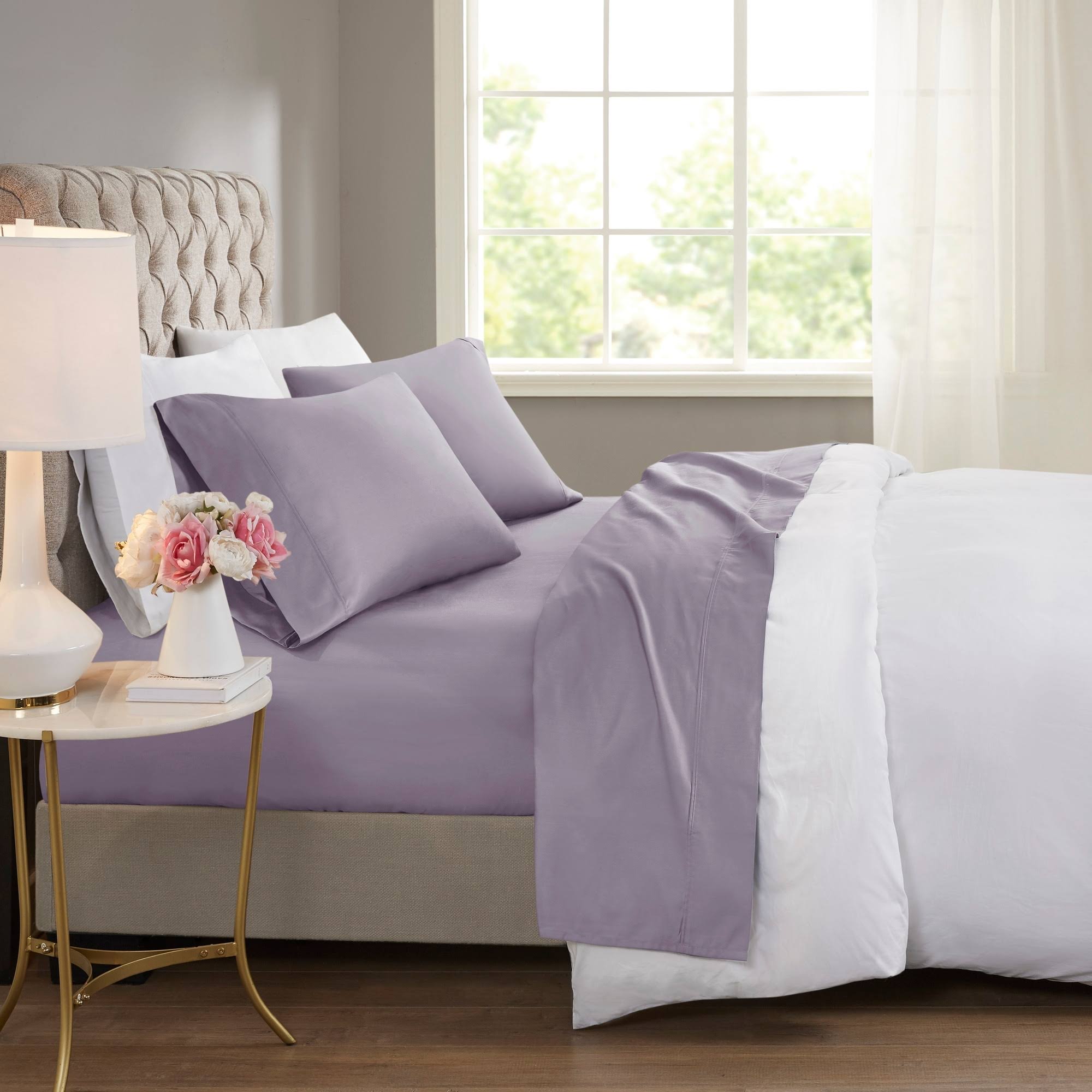 Beautyrest 600 Thread Count Cooling Cotton Rich Sheet Set, Full, Purple