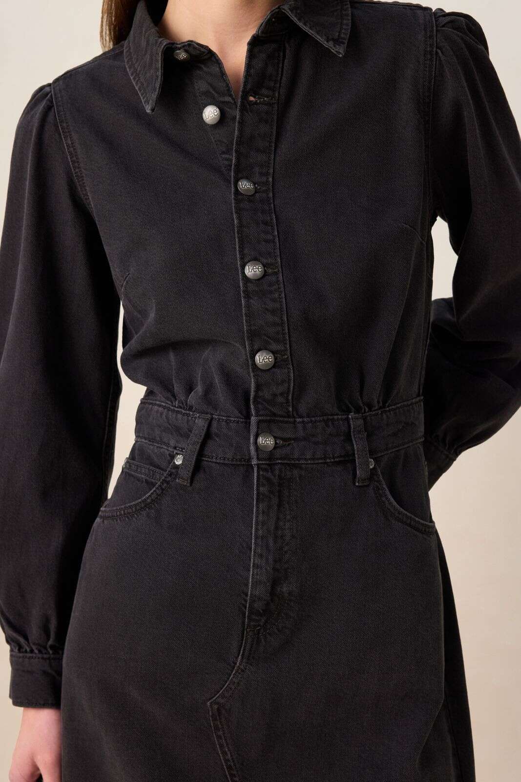 LEE Donkergrijze midi denim jurk