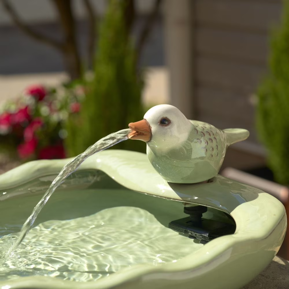 Black Clay Ceramic Bird Solar Fountain