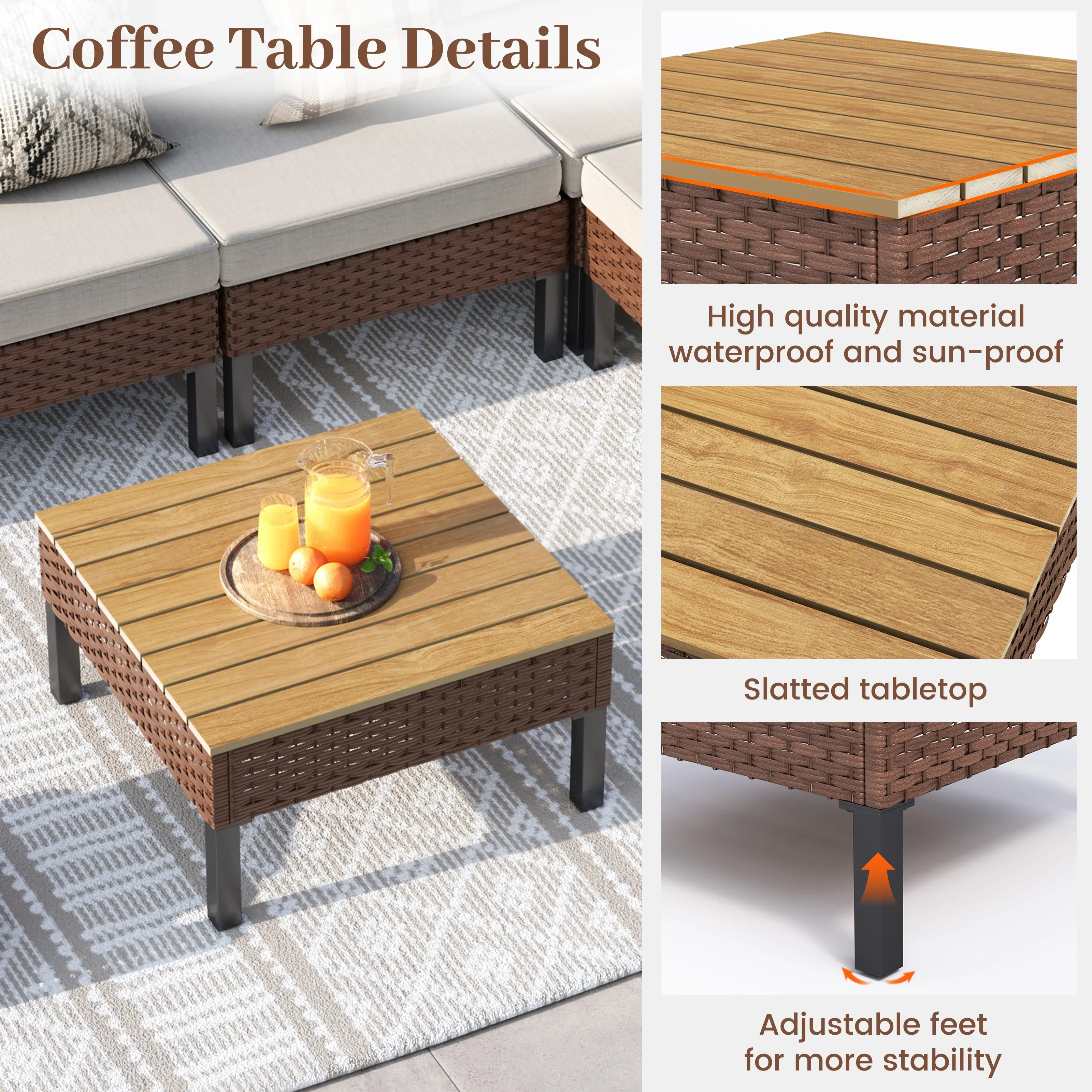 ELPOSUN L Shaped Conversation Sectional Sofa Set with Coffee Table, 5 Pieces Patio Furniture Seating Group with Side Table for Backyard Garden, Beige Grey