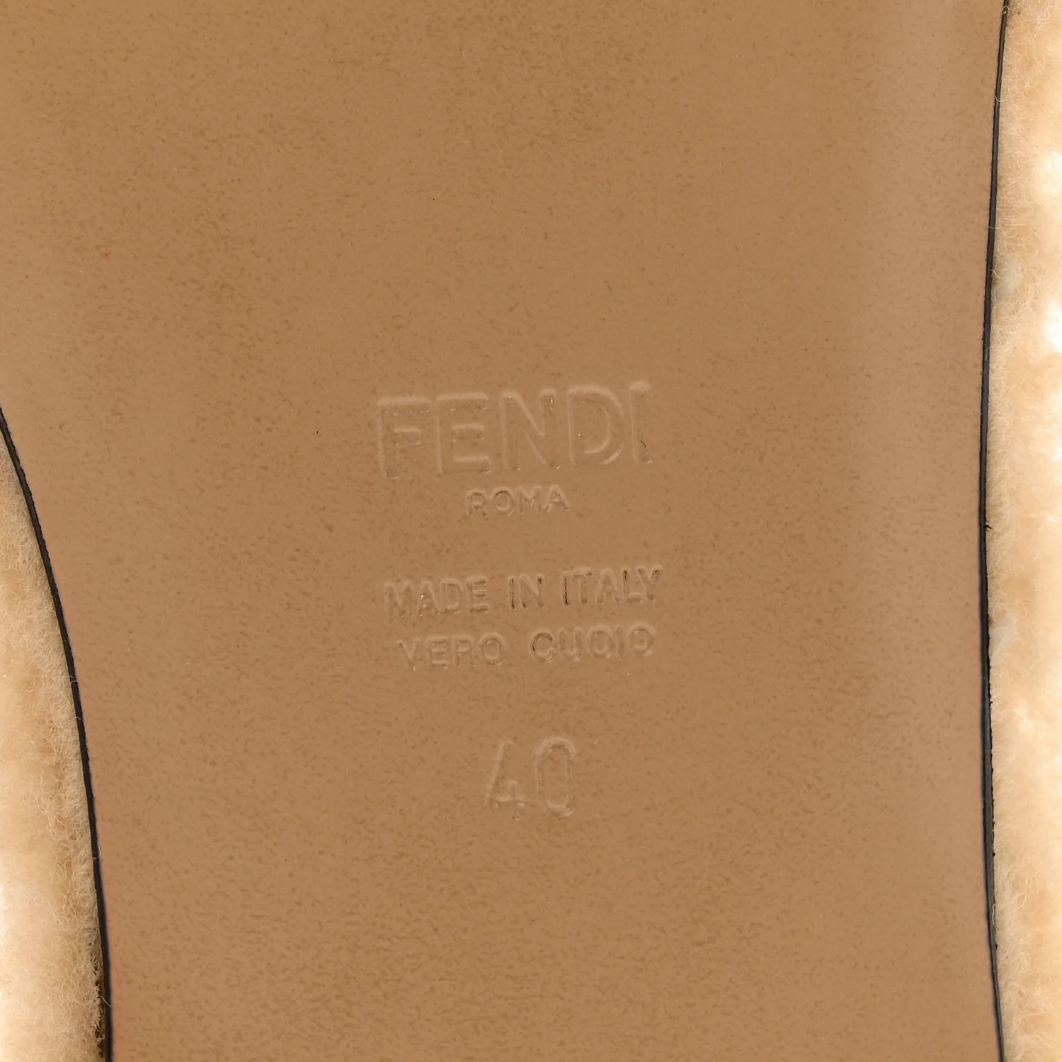 Shearling FF Baguette Slide Sandals 40 Beige Naturale