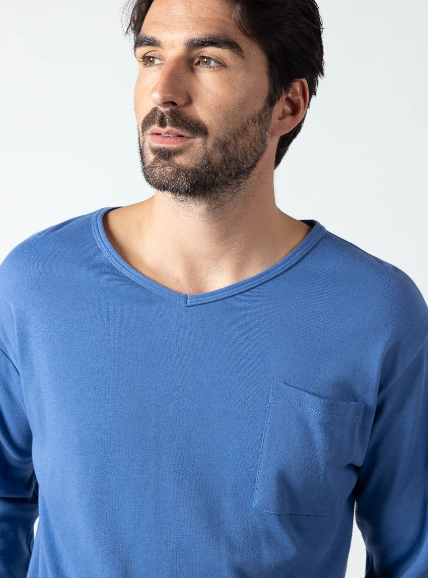 Pyjama homme en coton bleu foncé