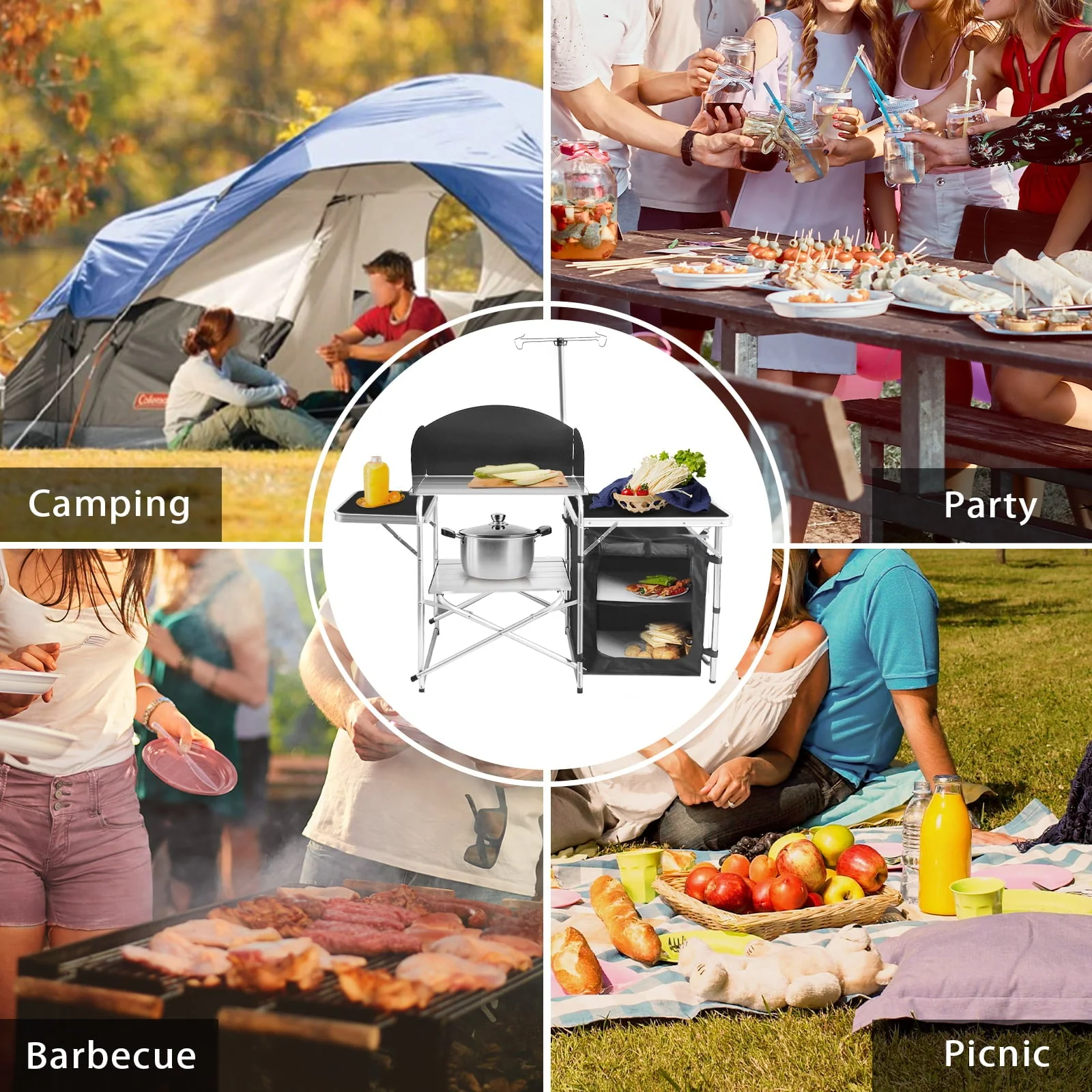 Camping Kitchen Station Aluminum Outdoor Cook Table Camping Table Black - Image 4