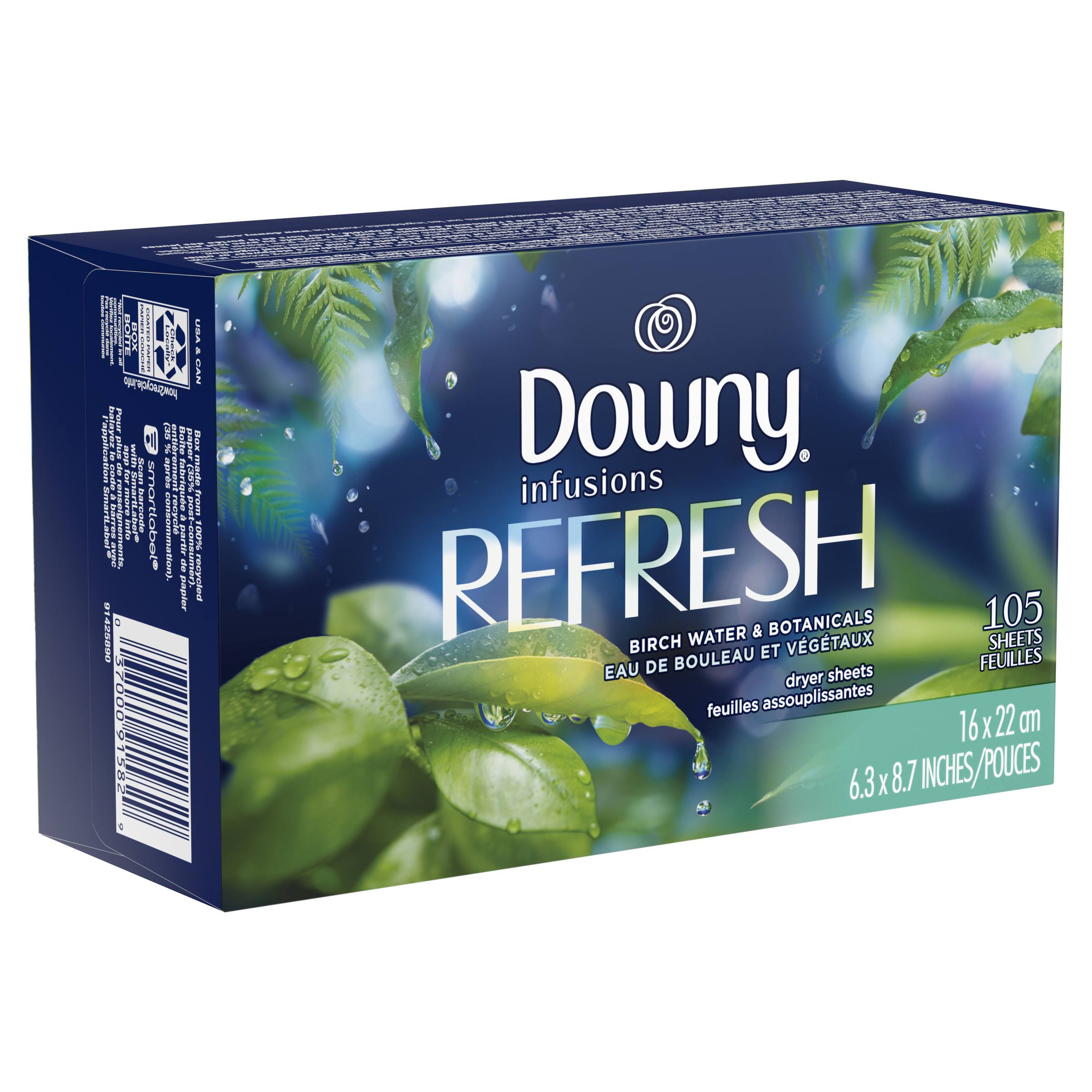 Downy Infusions Dryer Sheets, Birch Water & Botanicals, Refresh - 105 sheets