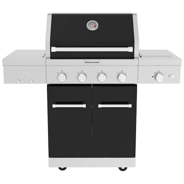 4-Burner Propane Gas Grill with Searing Side Burner in Black