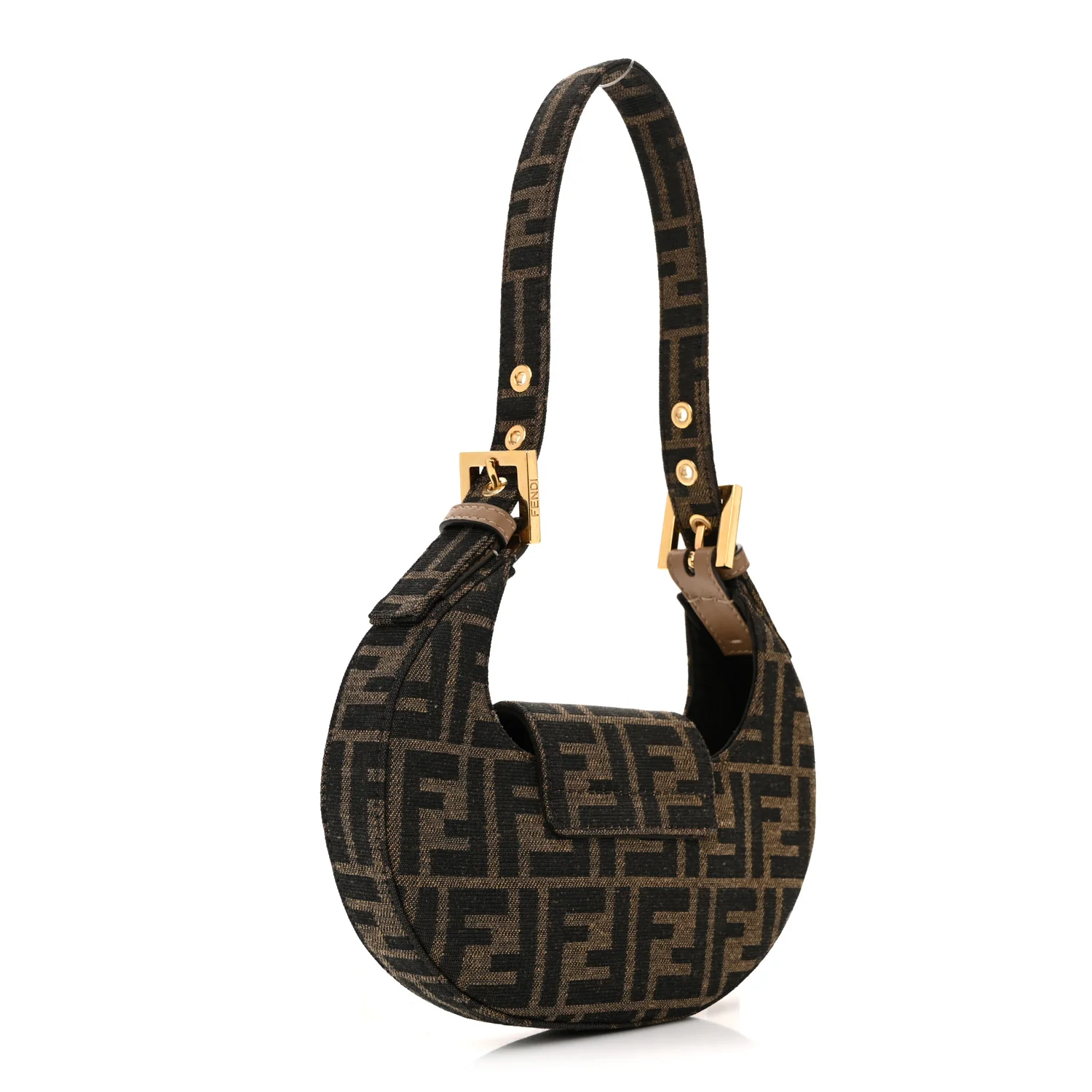 Fabric Jacquard FF 1974 Mini Cookie Hobo Bag Tobacco Moro