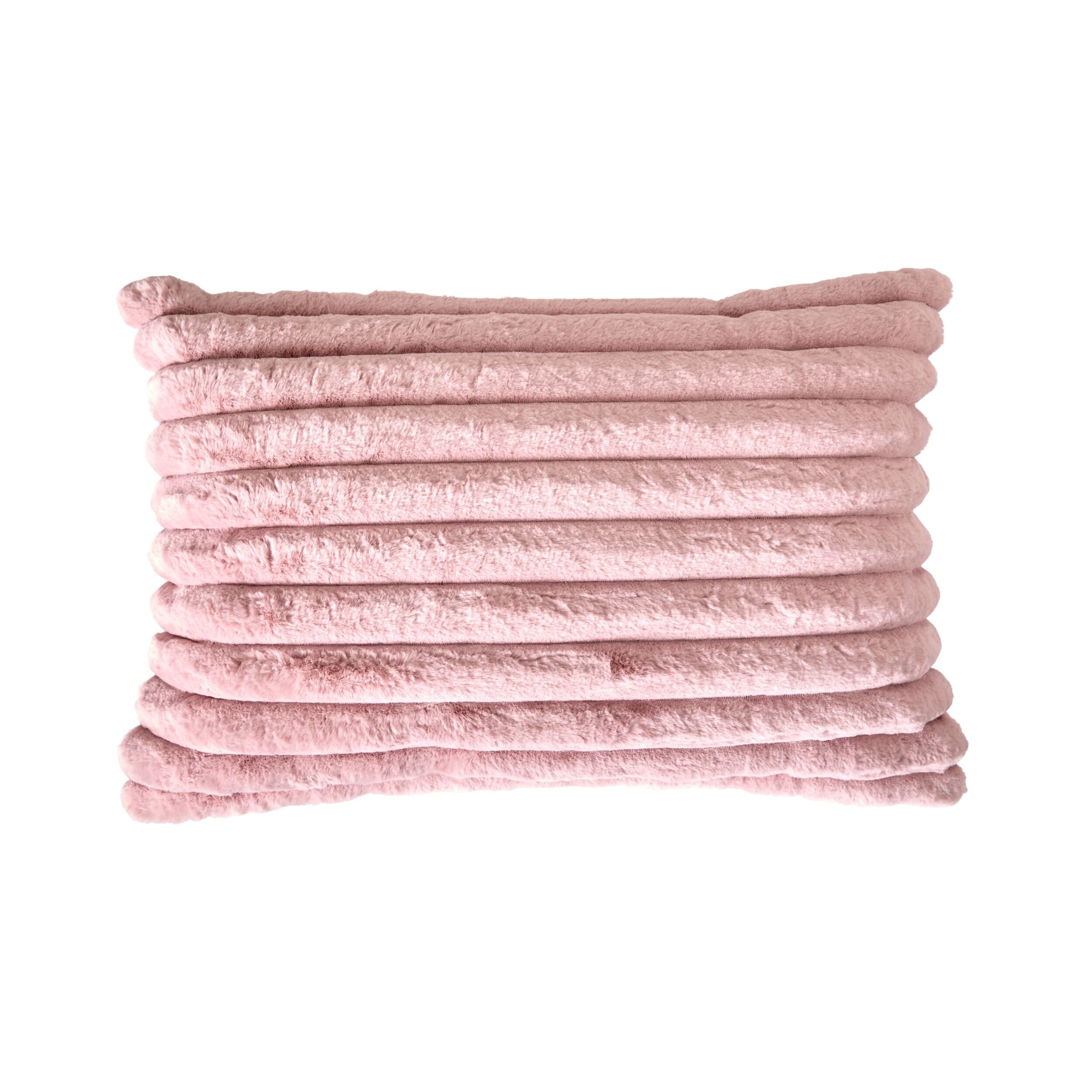 Luxe Rib Faux Fur Cushion Blush 55x35cm