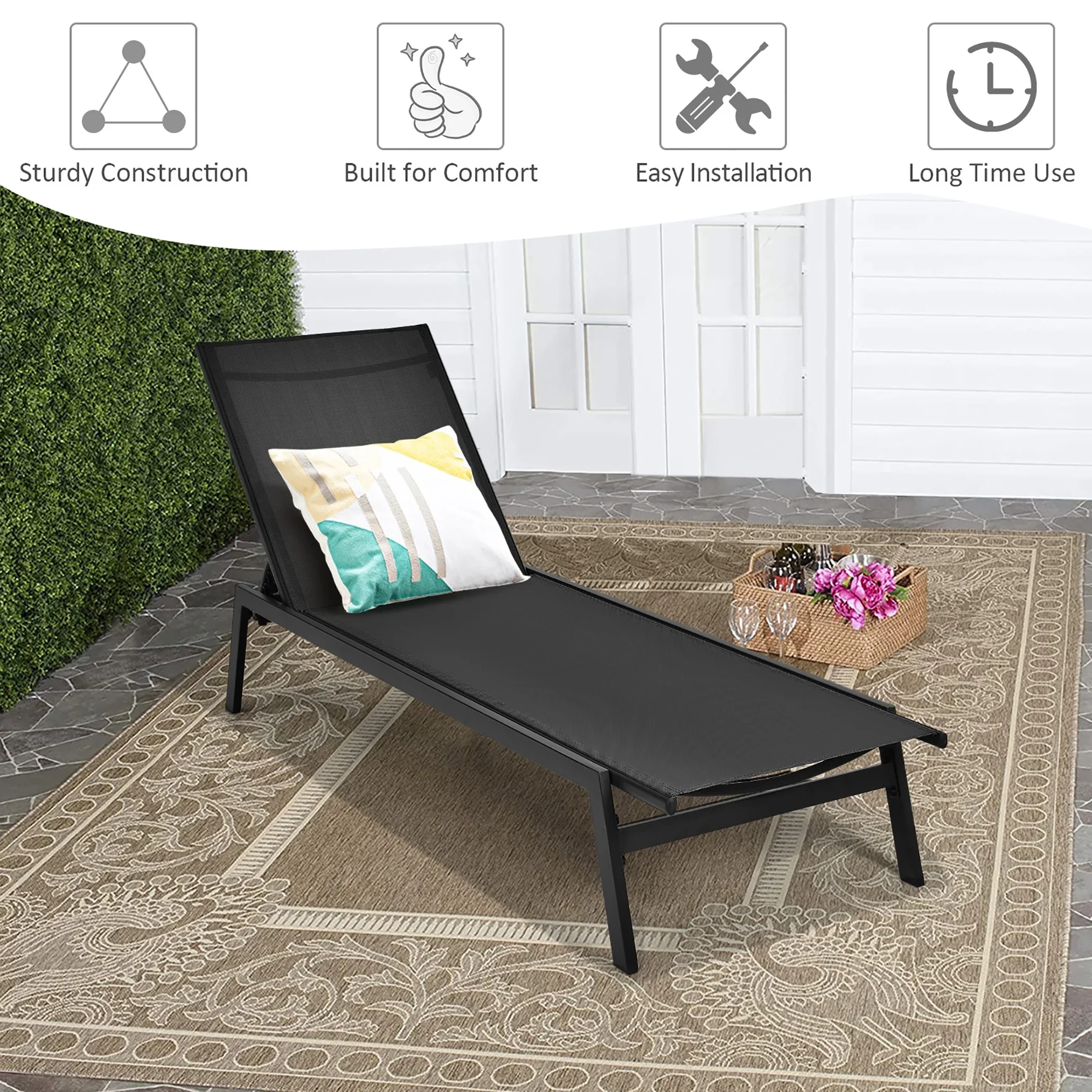 Costway  Patio Lounge Chair Chaise Recliner Back Adjustable Garden Deck Brown