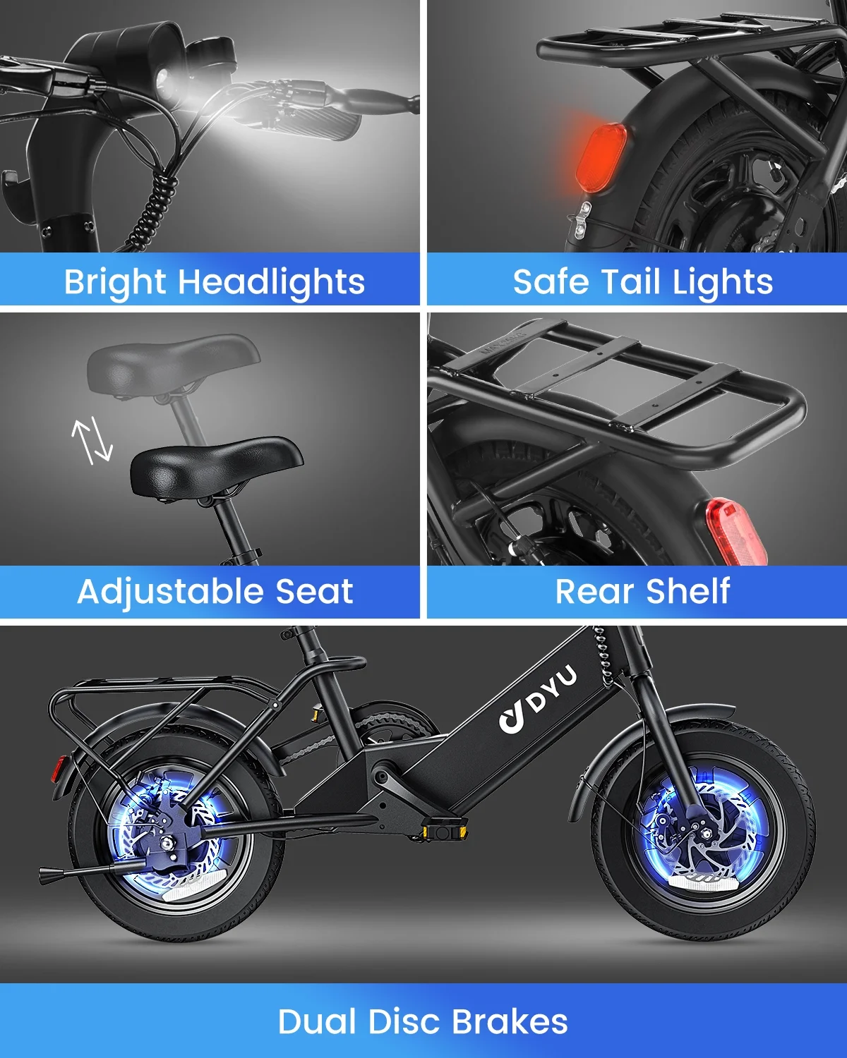 14" Folding Electric Bike for Adults Teens, 500W Peak Motor 36V/7.8AH Battery, Commuter City Ebike, UL2849 - Image 4