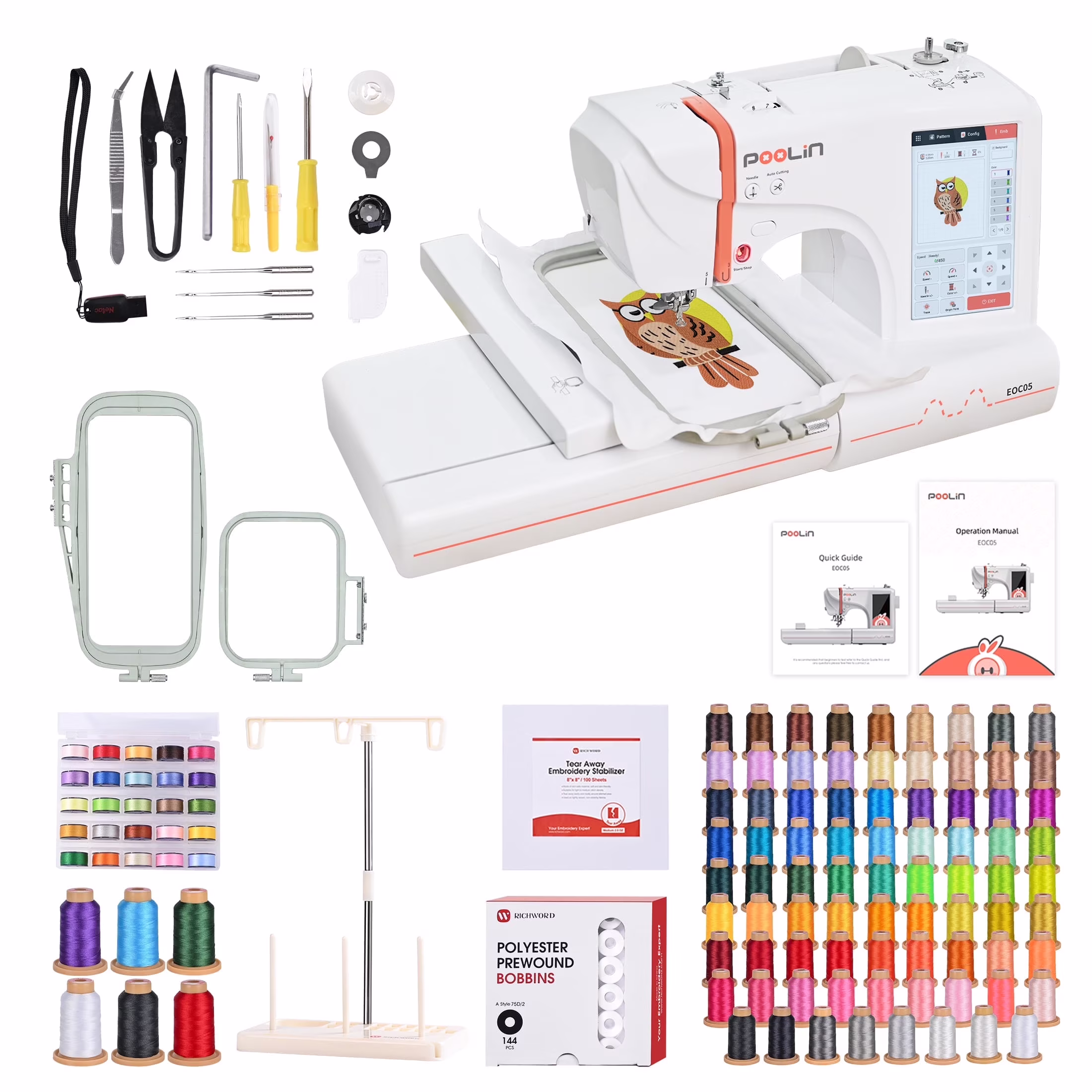 EOC05 Embroidery Machine 4x9.25" Area, 7" Touch Screen with kit(EOC05) - Image 7