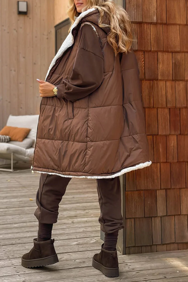 Gilet Long Réversible en Peluche - Gilet Douillet à Capuche en Sherpa