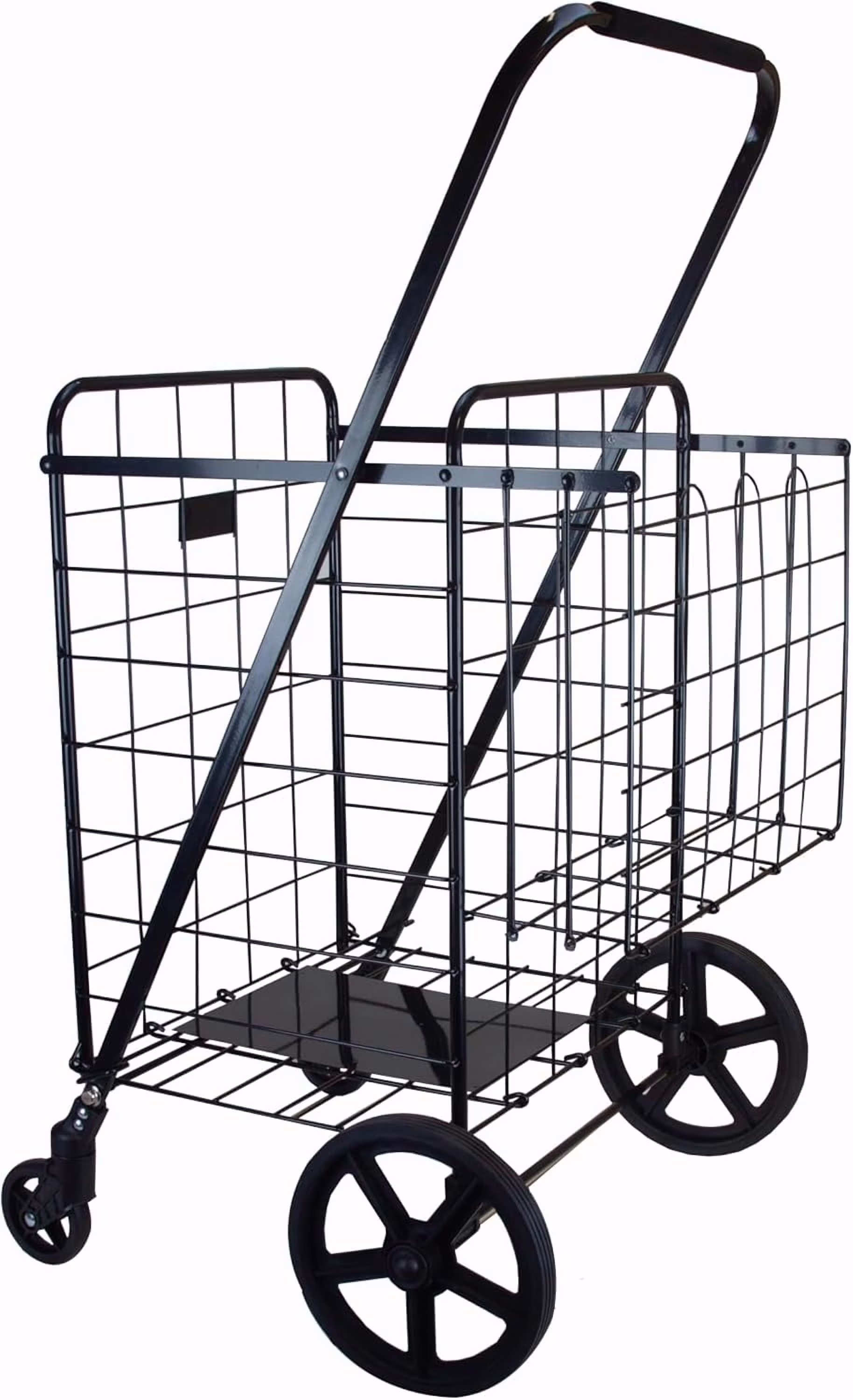 Deluxe Shopping Cart, Light Weight, Foldable, Snap Wheel, No Assembly, Easily Rolling with Spinner Wheels (Black)(Black)