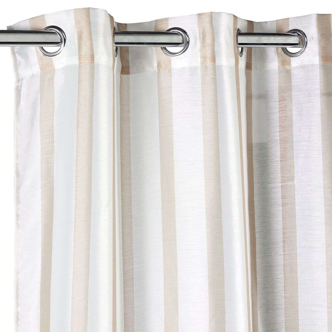 Voilage à oeillets 140x240cm polyester bayadère rayures blanc et beige