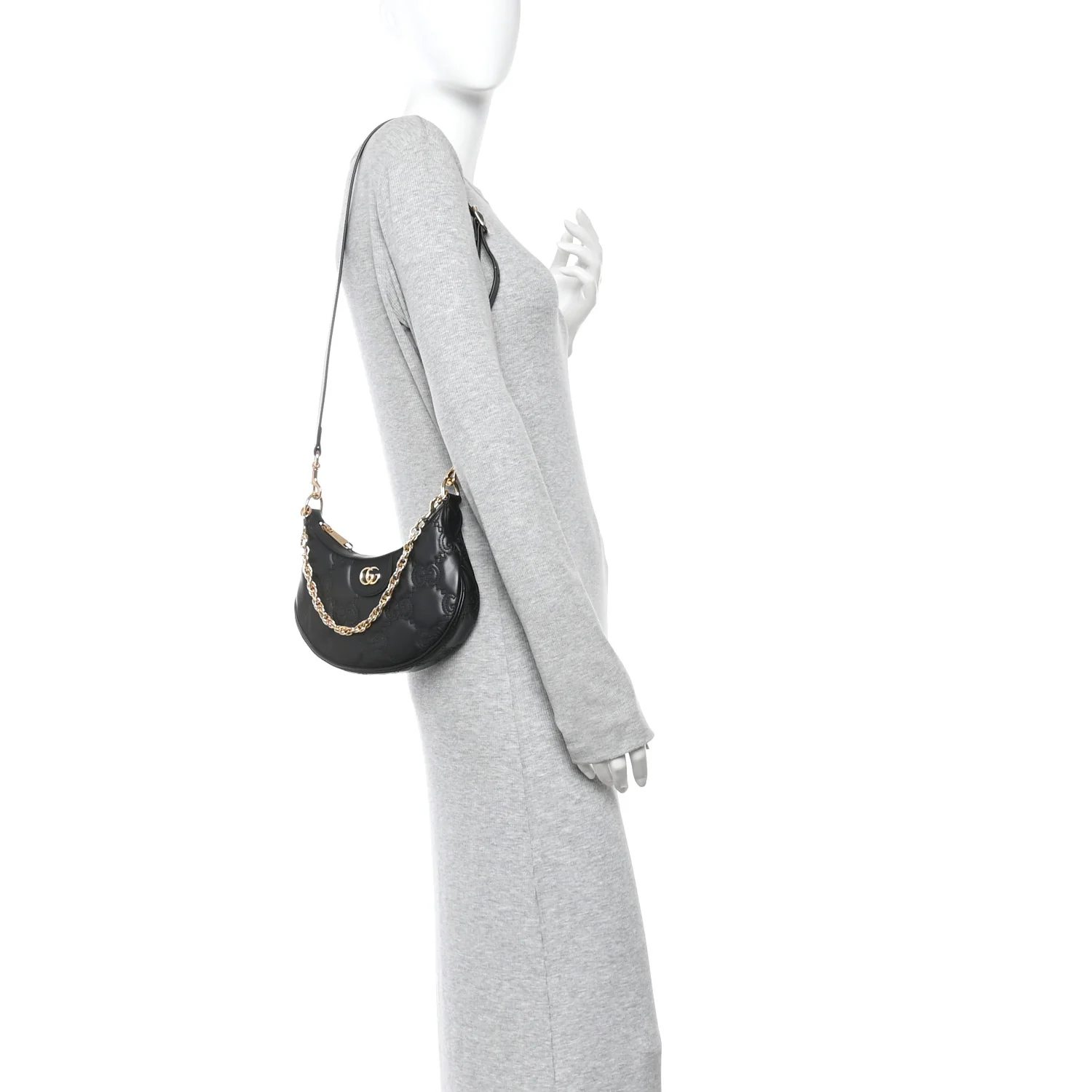 Calfskin GG Matelasse Mini Hobo Shoulder Bag Black