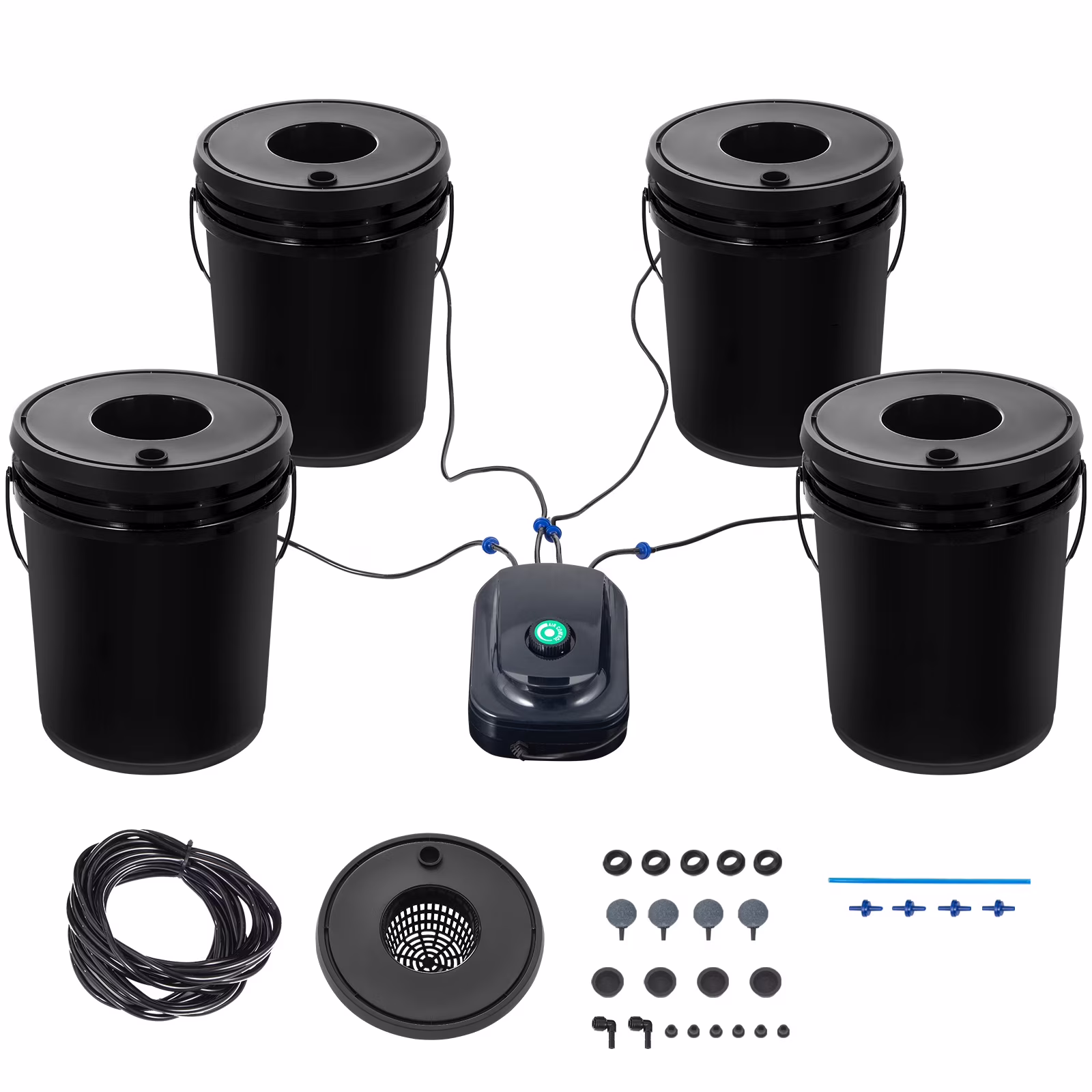 5 Gallon 4 Buckets DWC Hydroponic System Deep Water Culture Growing Bucket, Hydroponics Grow Kit with Pump
