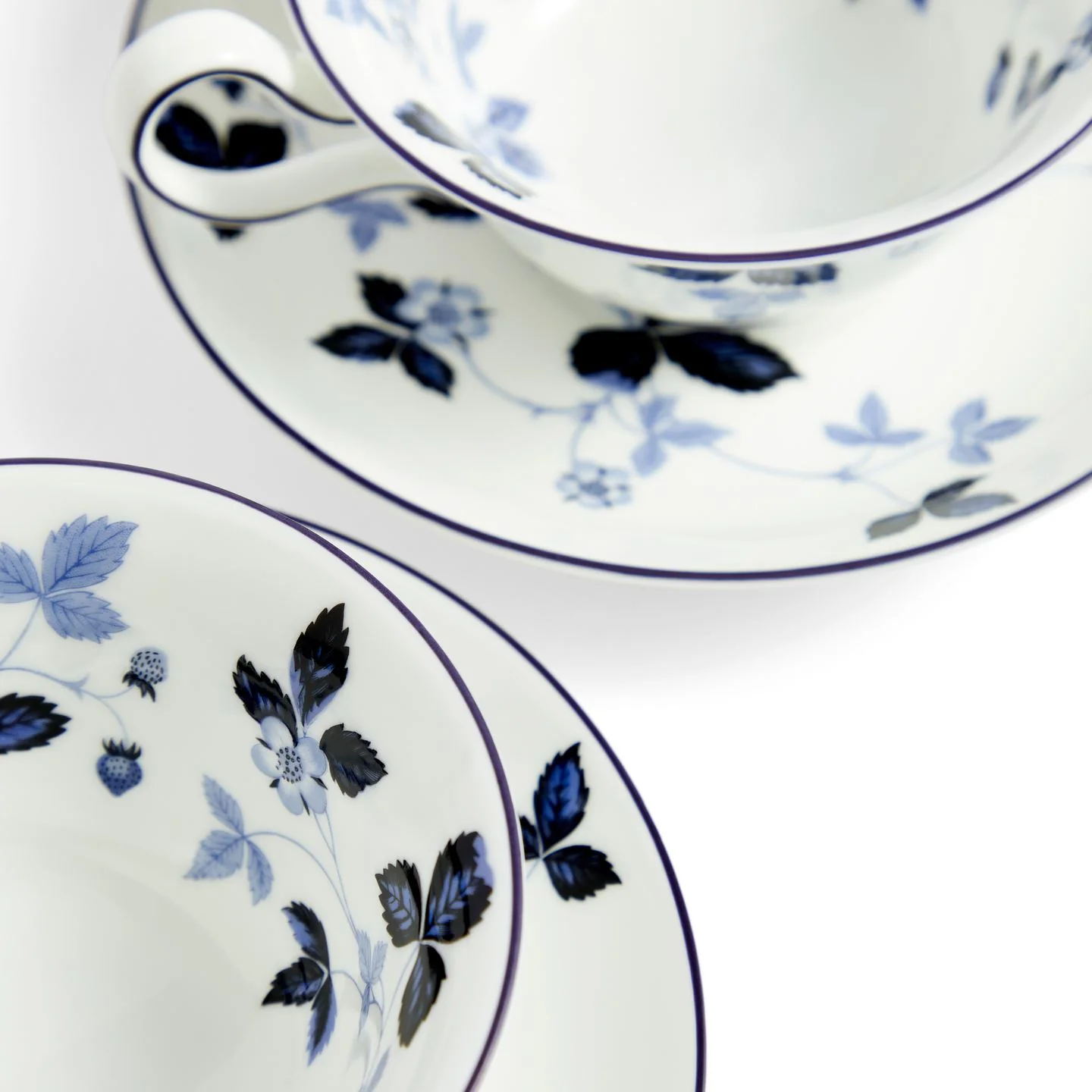 Wild Strawberry Inky Blue Teacup Saucer Set of 2