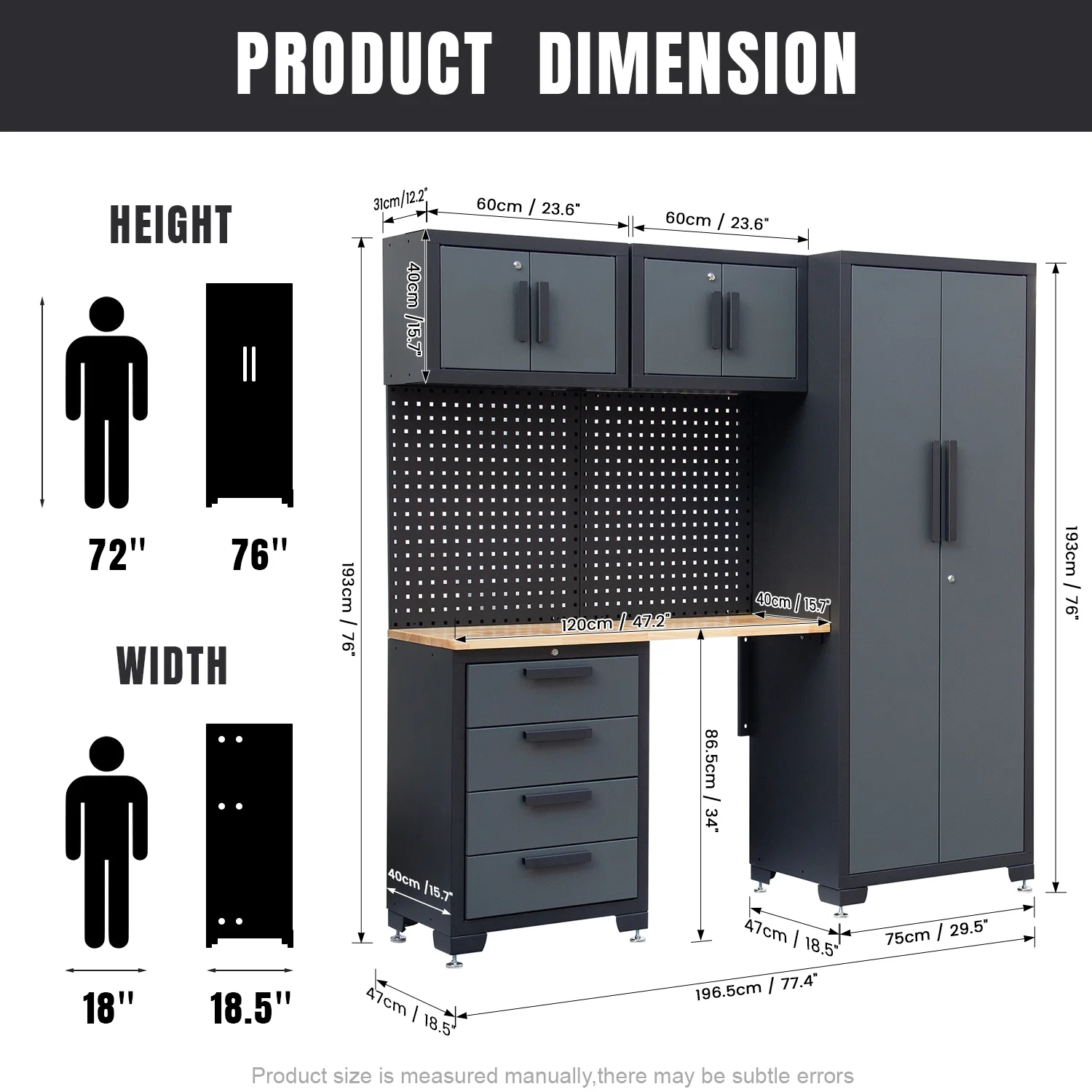 Garage Storage Cabinet System 7-Pcs Workshop Set Metal Garage Cabinets System with Steel Cabinet Drawers, Workbench, Pegboard for Garage Tool Organization(7-Pcs Garage Cabinets) - Image 4