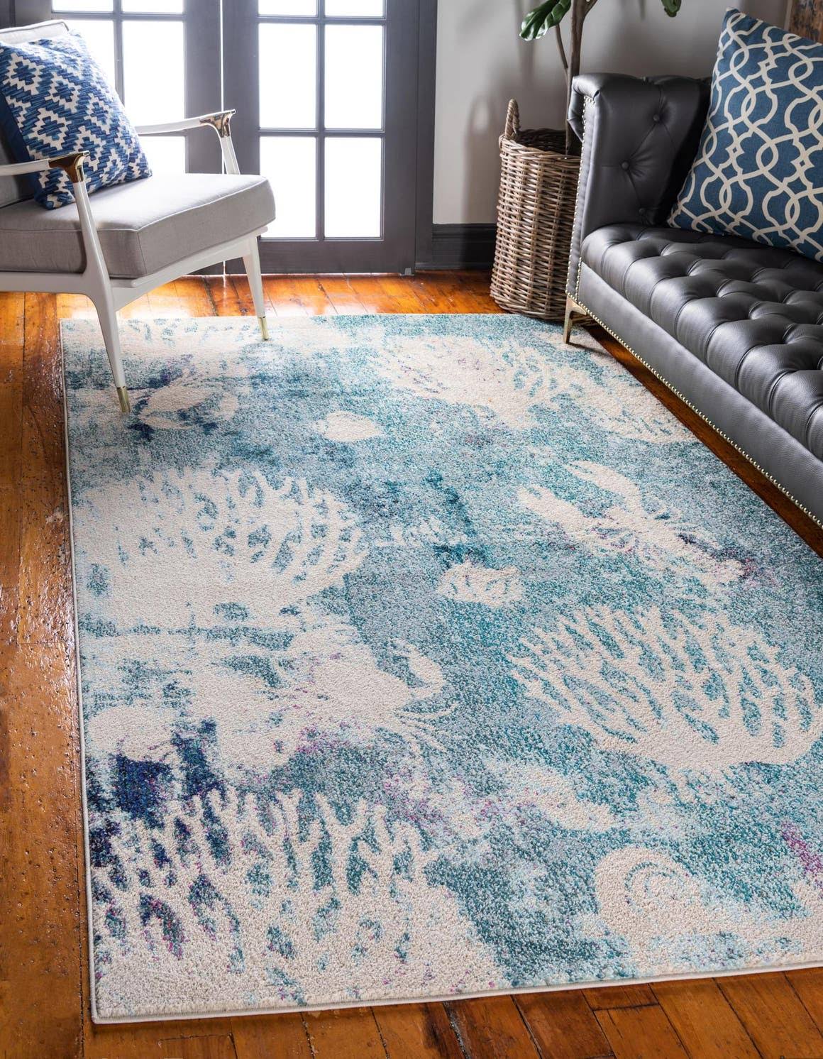 Unique Loom Seashell Positano Area Rug - 9' x 12' (Light Blue)