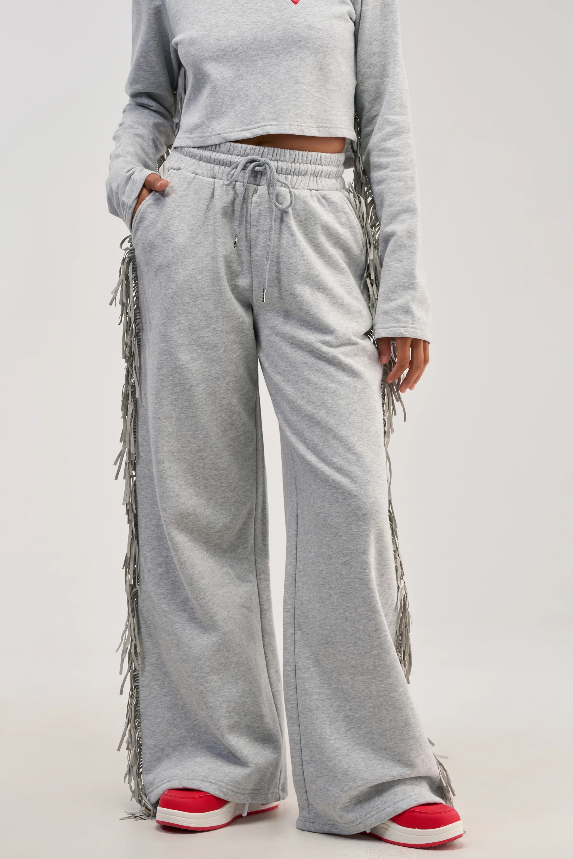 PLAYING CARDS WIDE LEG JOGGER IN HEATHER GREY - Akira Store