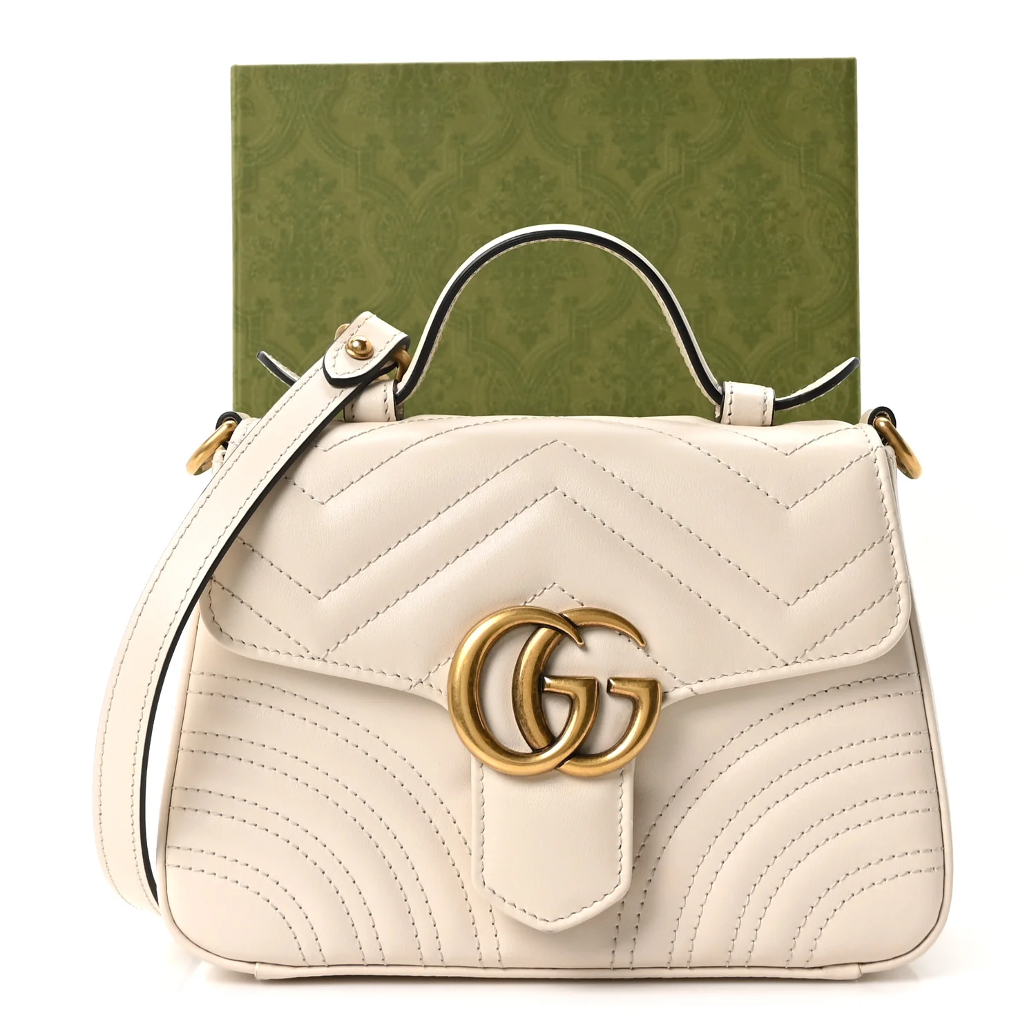 Calfskin Matelasse Mini GG Marmont Top Handle Shoulder Bag White