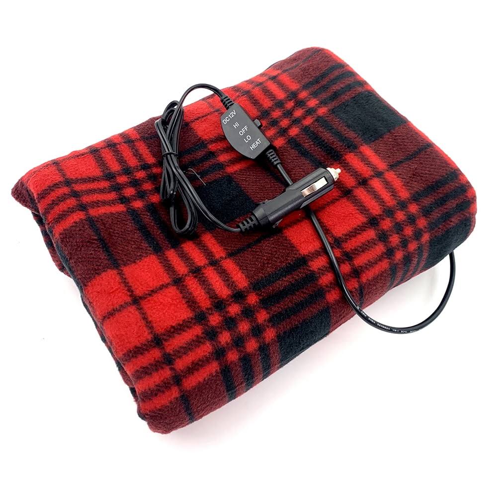Treksafe Automotive 12V Heated Travel Blanket Black & White Fleece