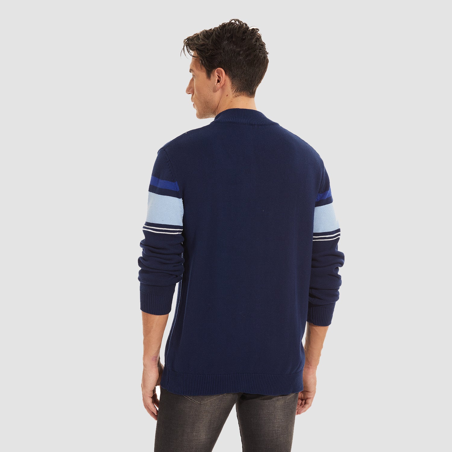 Pull homme à col roulé et demi-zip, chaud, coupe ajustée, décontracté et confortable, rayé, en maille.