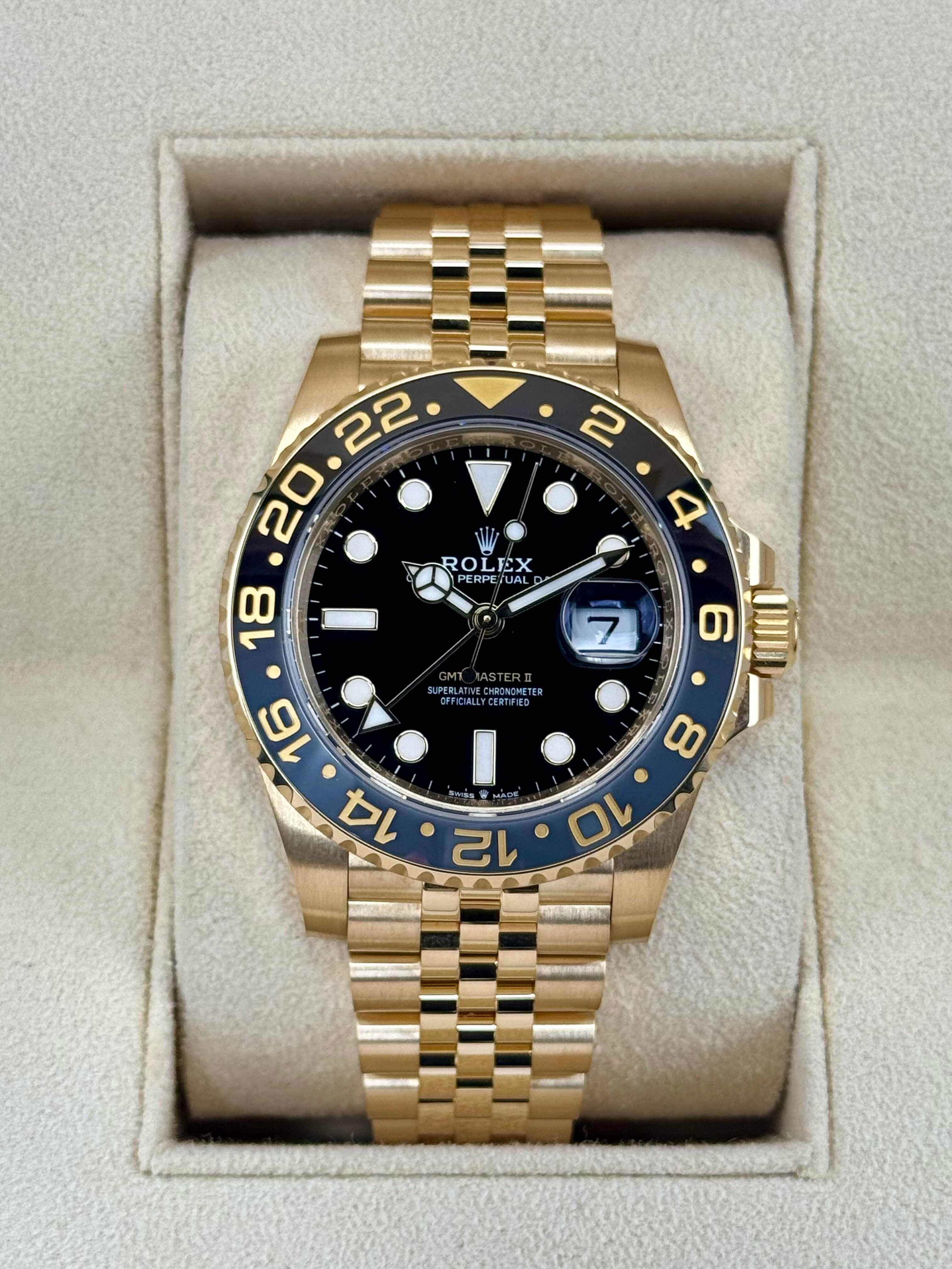 2023 Rolex GMT Master II 40mm 126718GRNR Yellow Gold Jubilee Black DialRolex