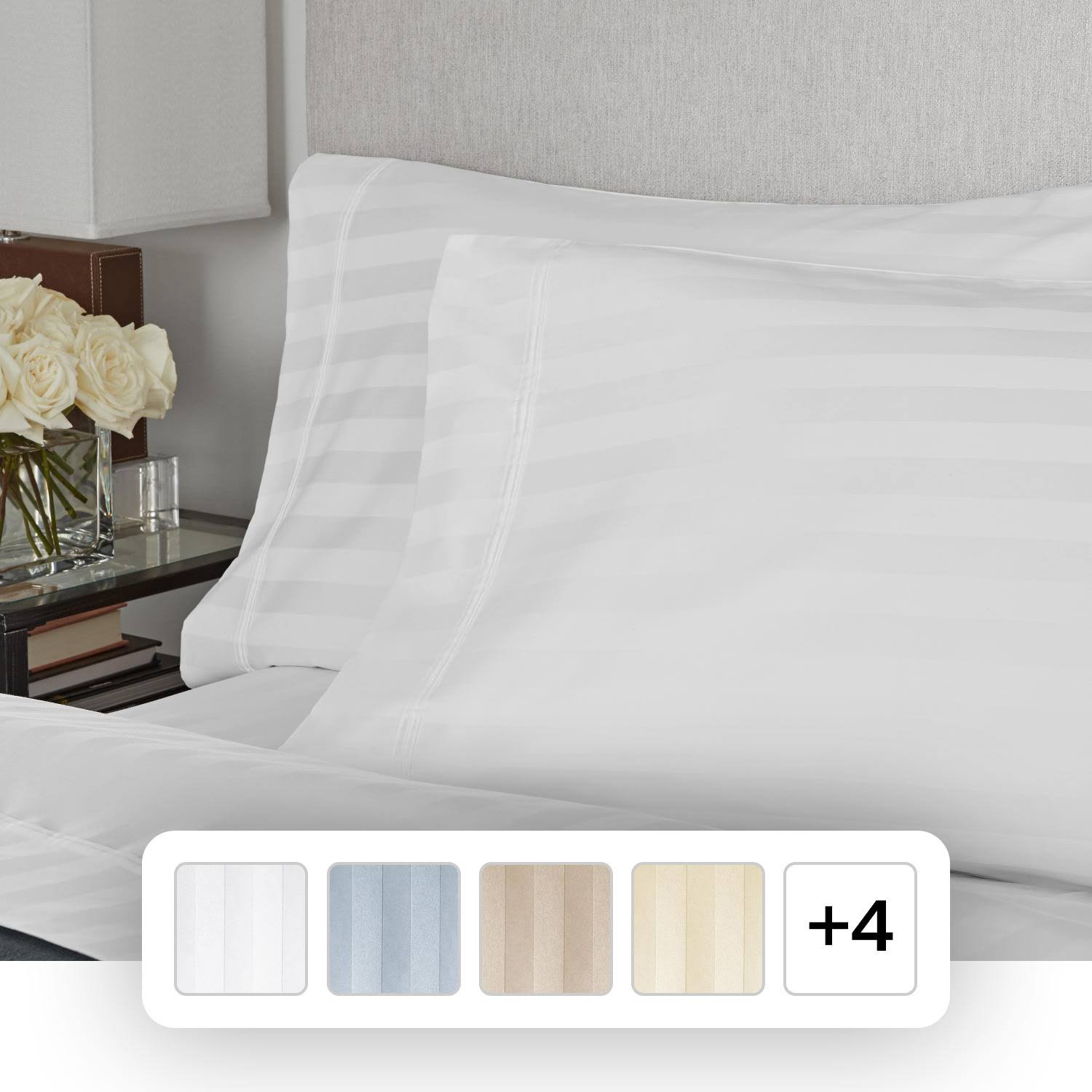 Member's Mark 700-Thread-Count Striped Egyptian Cotton Pillowcases, Set of 2-Artic White -Standard