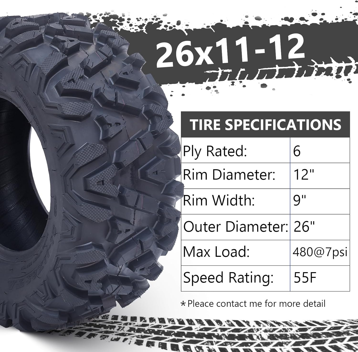 Pneus VTT 26x12x12, lot de 2 pneus VTT 26x12-12 6PR, pneus tout-terrain VTT/SSV, ​​noirs