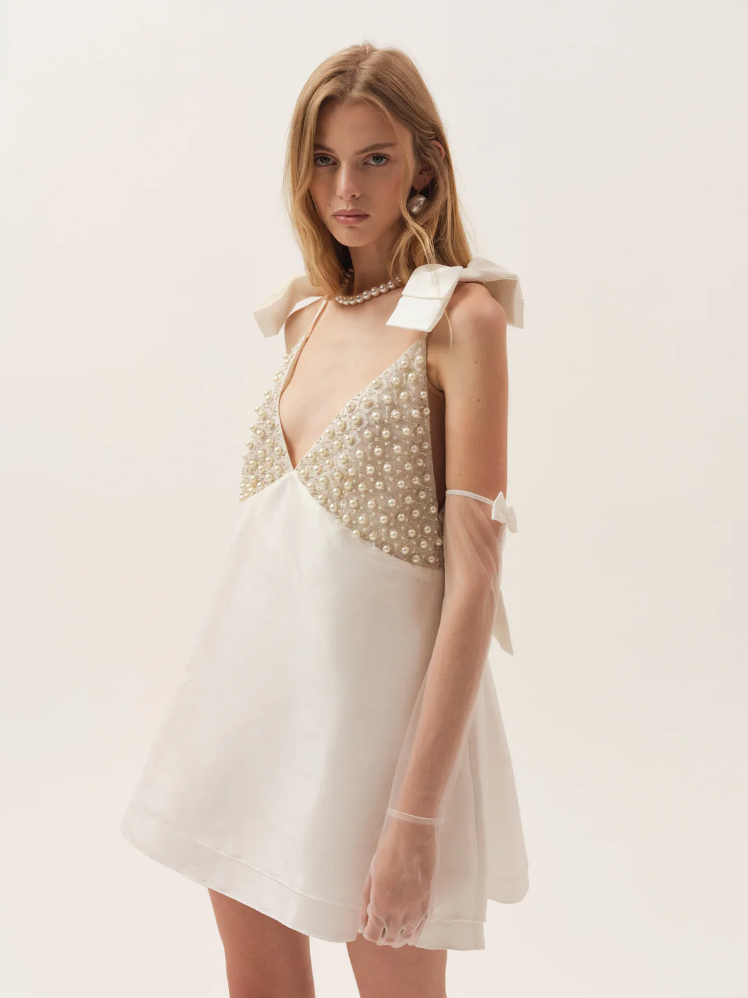 Pearly Bow Mini Dress