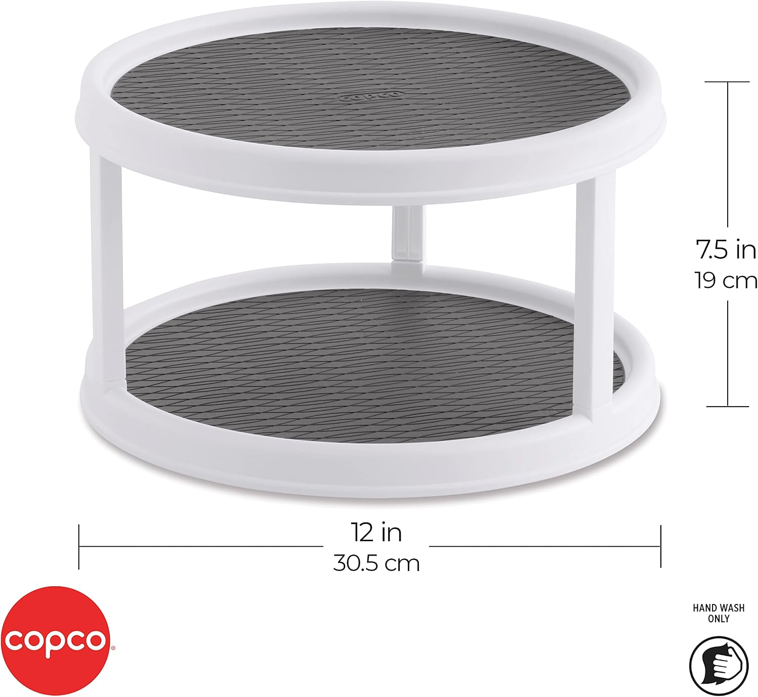 Copco Non-Skid Turntable, 2-Tier, 12-Inch, Durable & Easy Clean, White/Gray