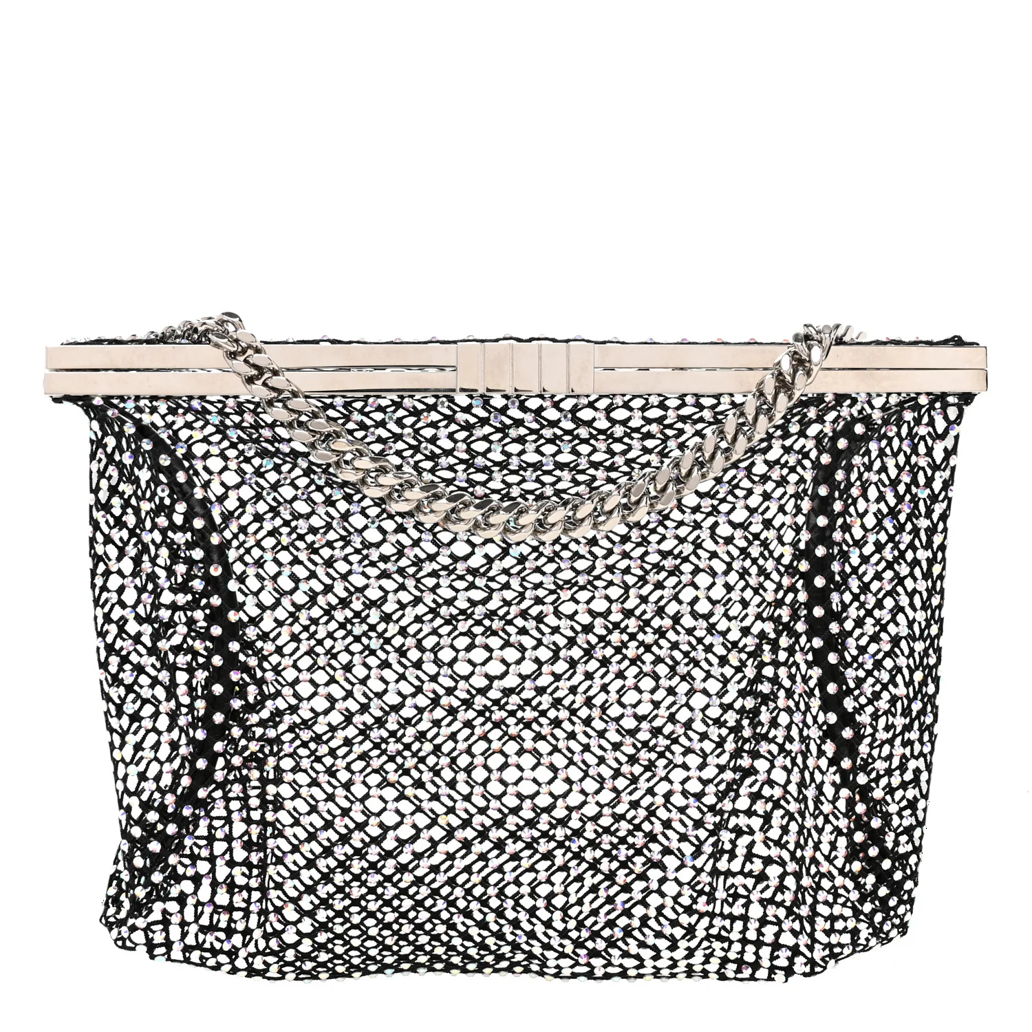 Mesh Crystal Medium Fanny Shoulder Bag Black