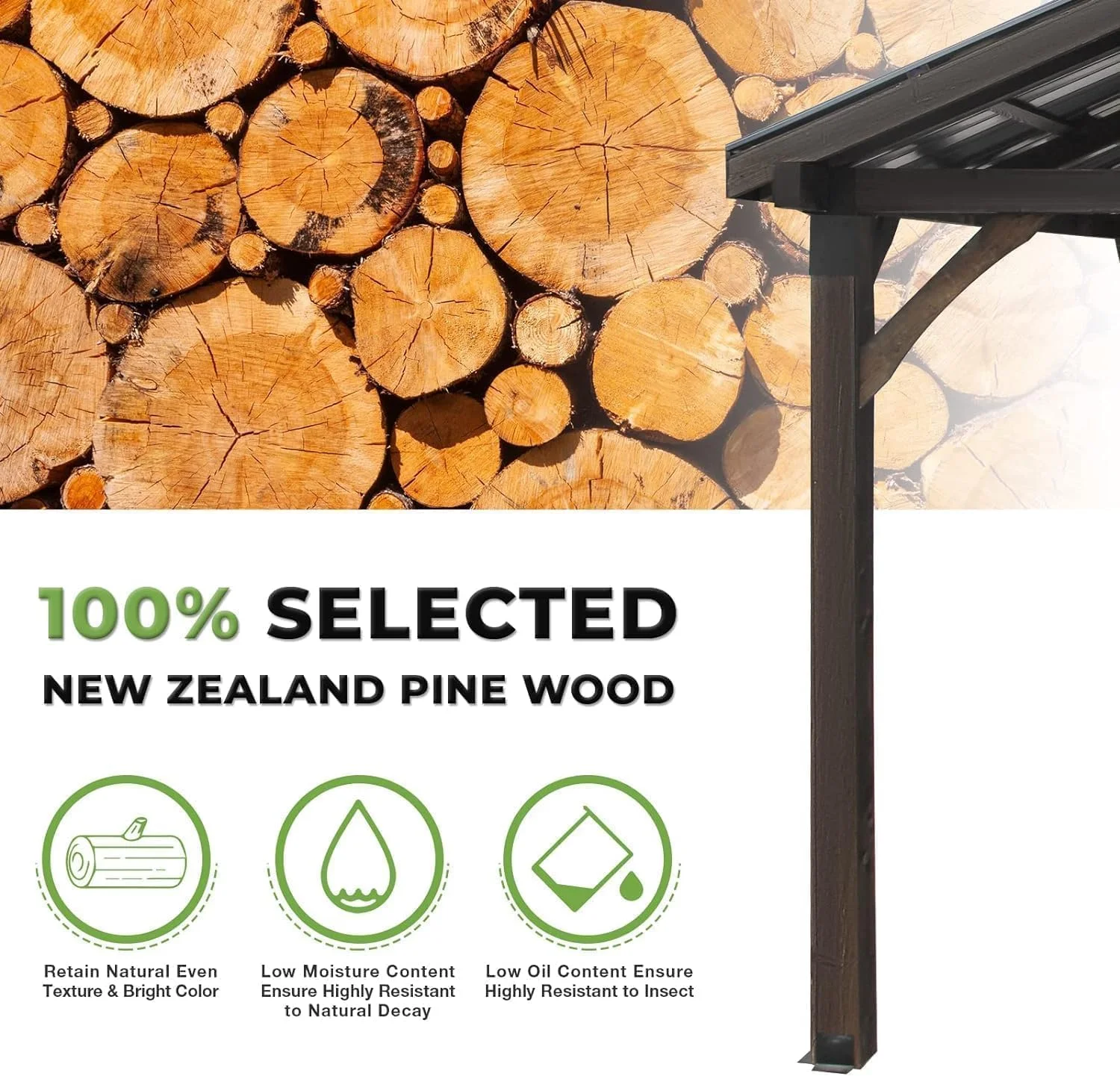 14.5x12ft Outdoor Wooden Gazebo,Grill Pergola Gazebo Clearance Hard-Top Gazebo for Patios, Garden,Coffee - Image 4