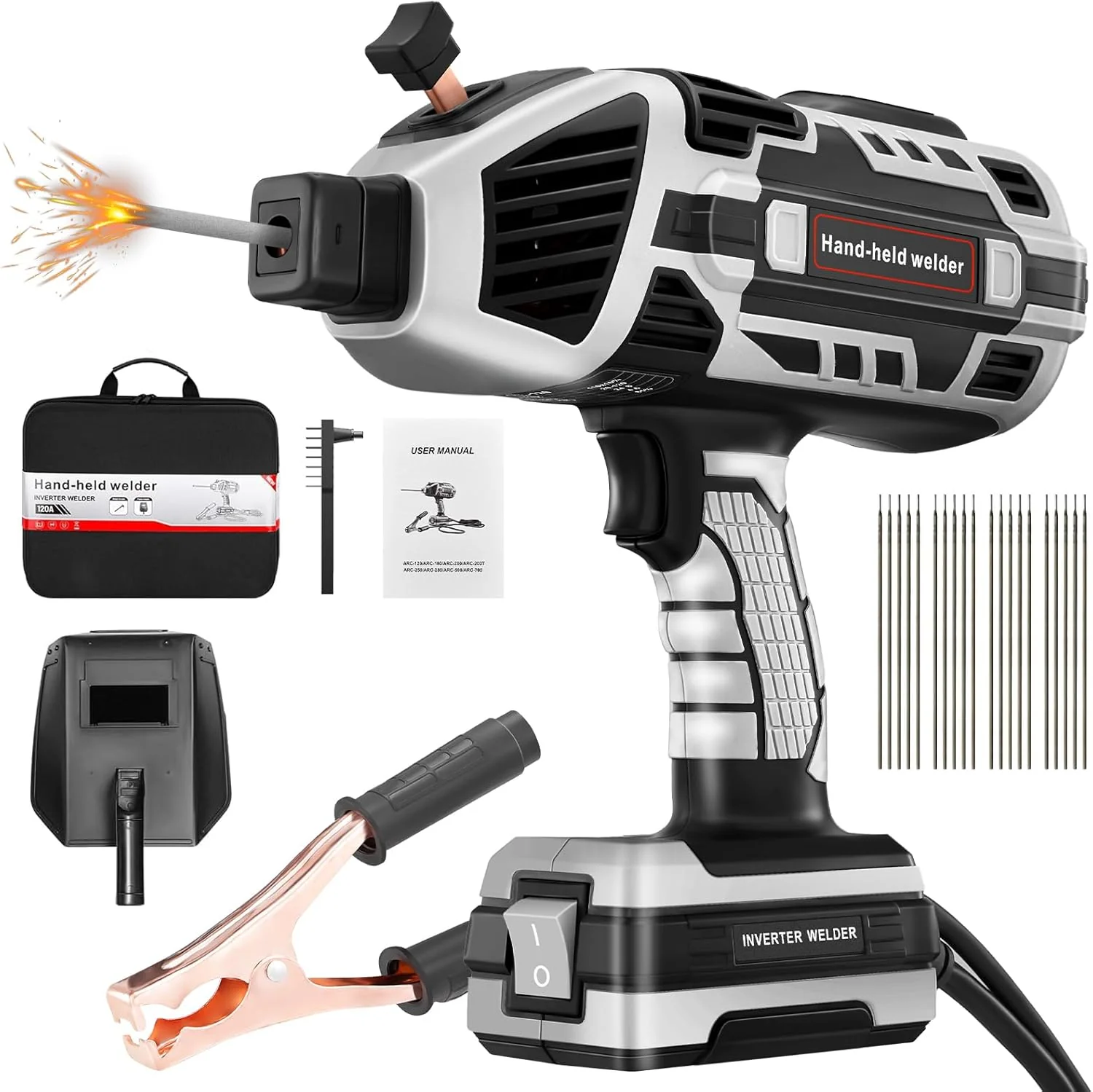 Portable Electric Welding Machine,110V Portable Welder Handheld with IGBT Inverter 5 Variable Current Adjustment,Portable ARC Welder Gun, Fits for 3/32