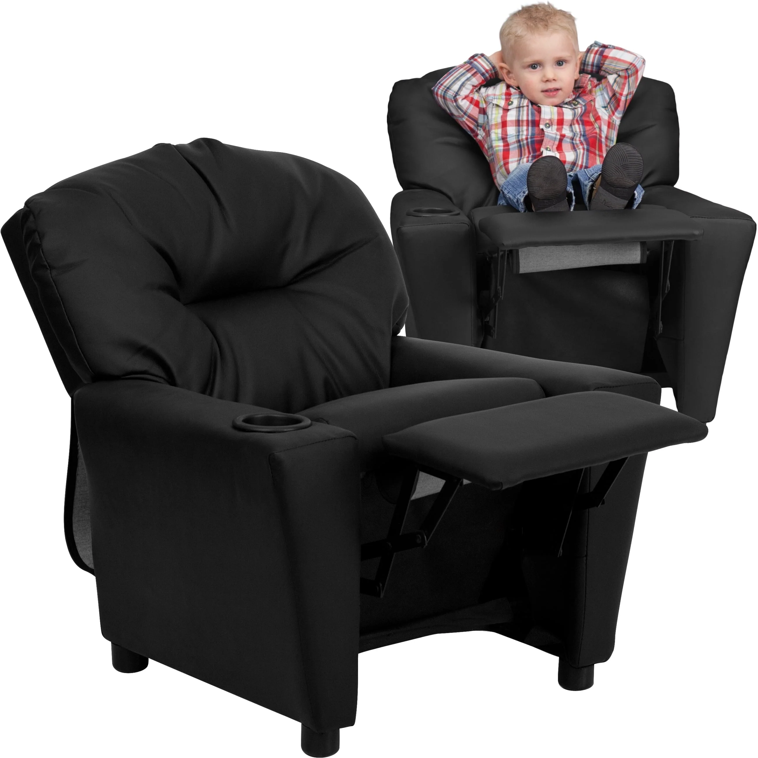 Lancaster Home Contemporary Kids Recliner with Cup Holder Brown Microfiber(Beige Vinyl) Image 3