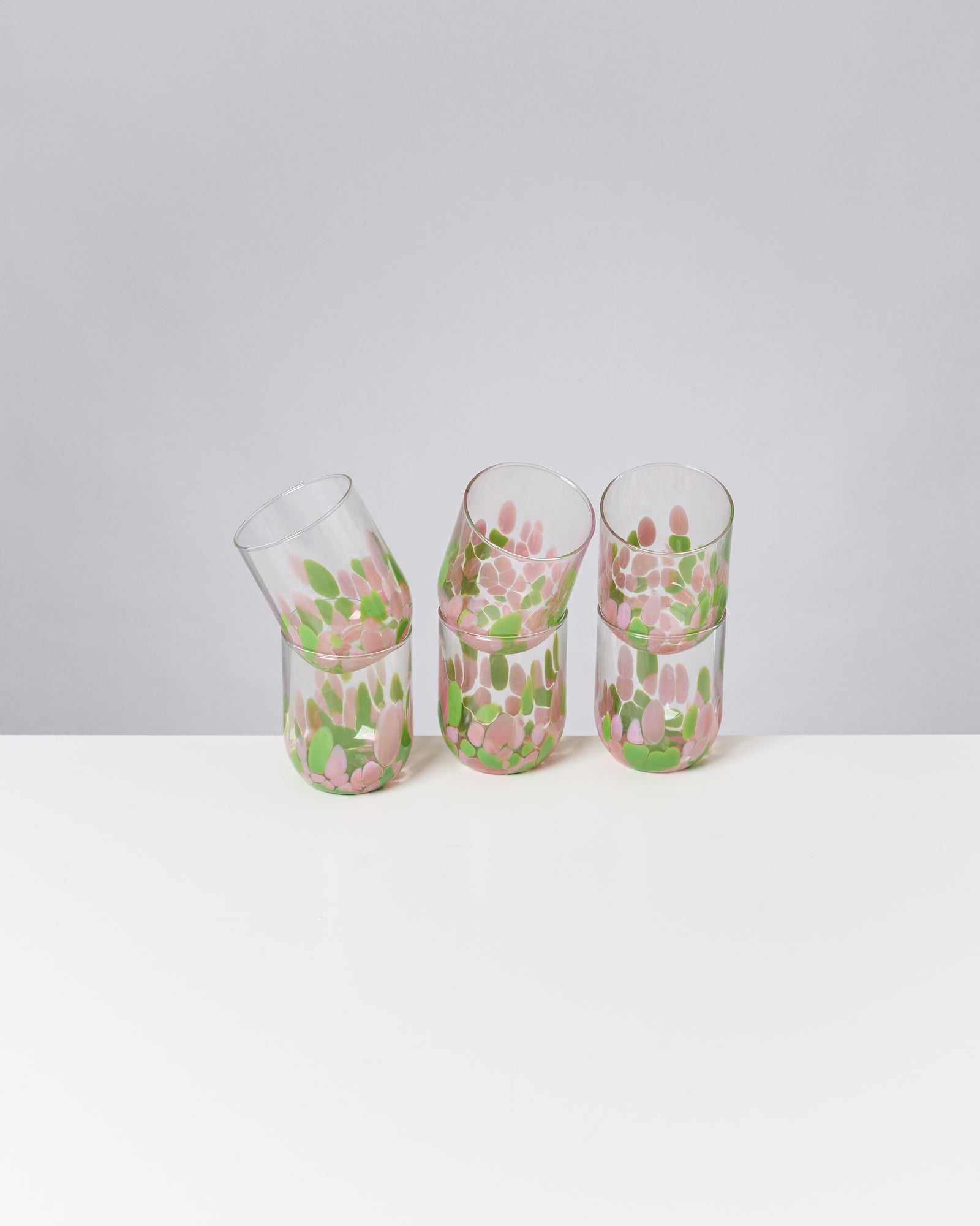 ALEGRIA - LARGE GLASS PINK GREEN SET OF 6