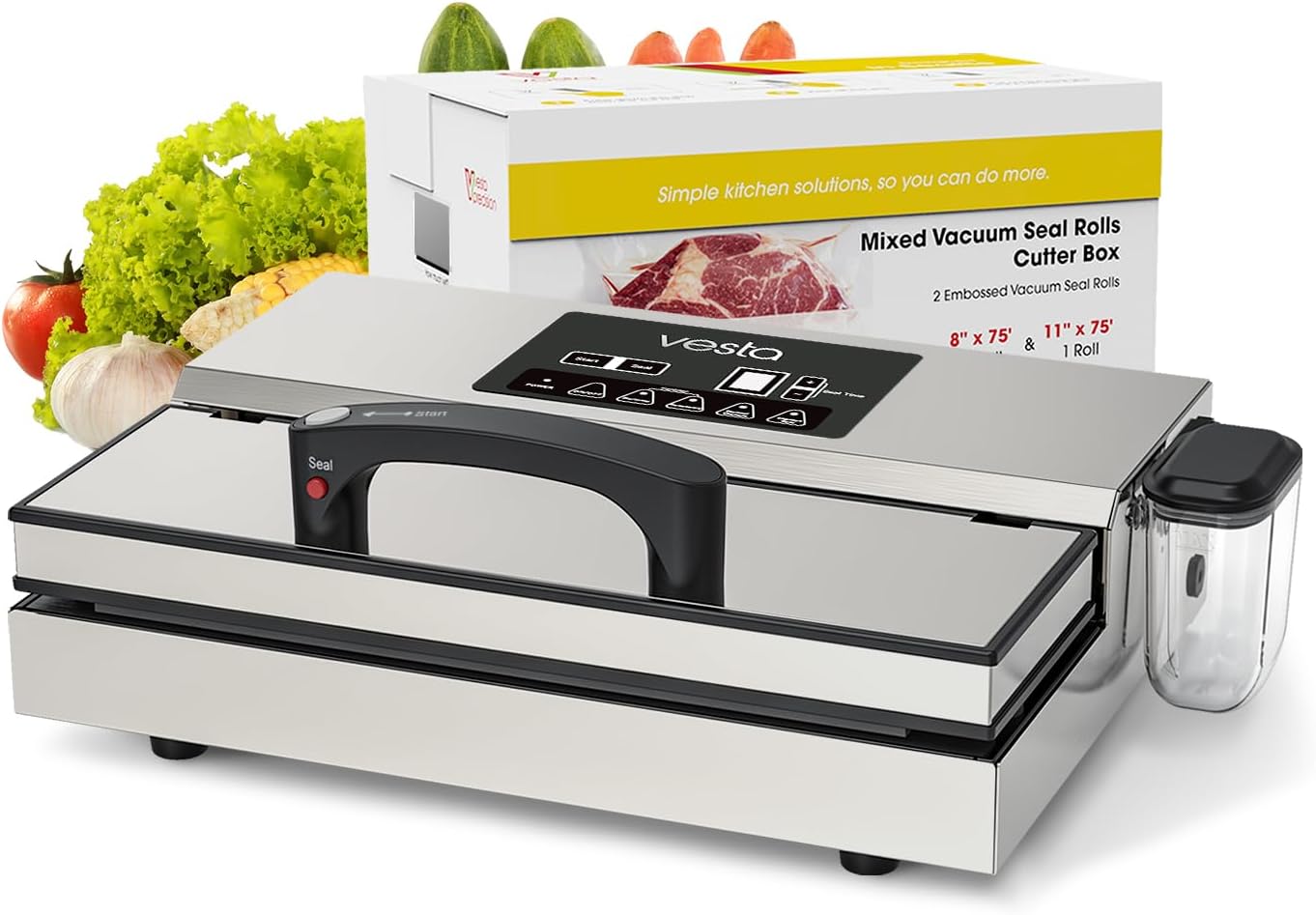 Vesta Precision Food Saver Vacuum Sealer Machine, 95kPa Commercial Grade Vacuum Sealer for Food, 12