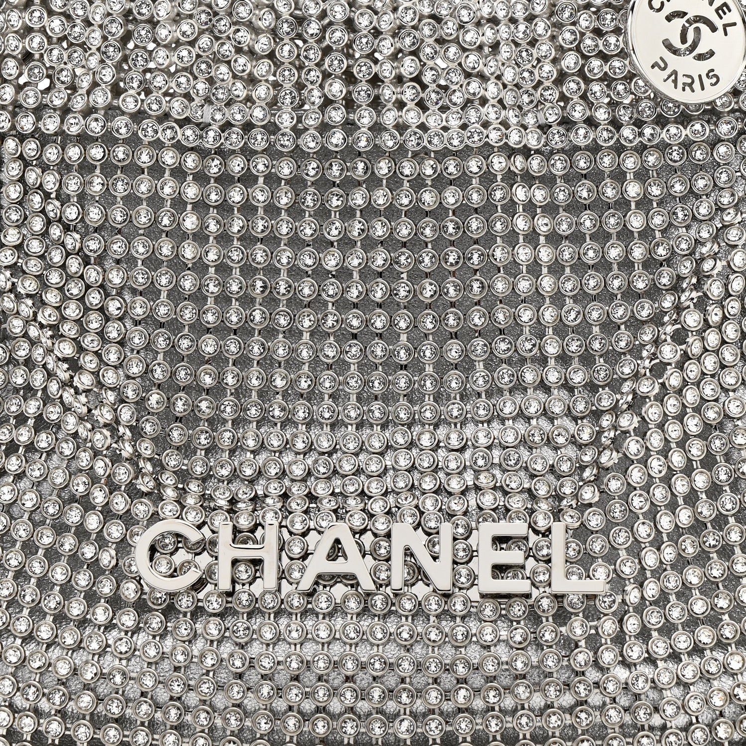 Crystal Embellished Metallic Lambskin Mini Chanel 22 Silver
