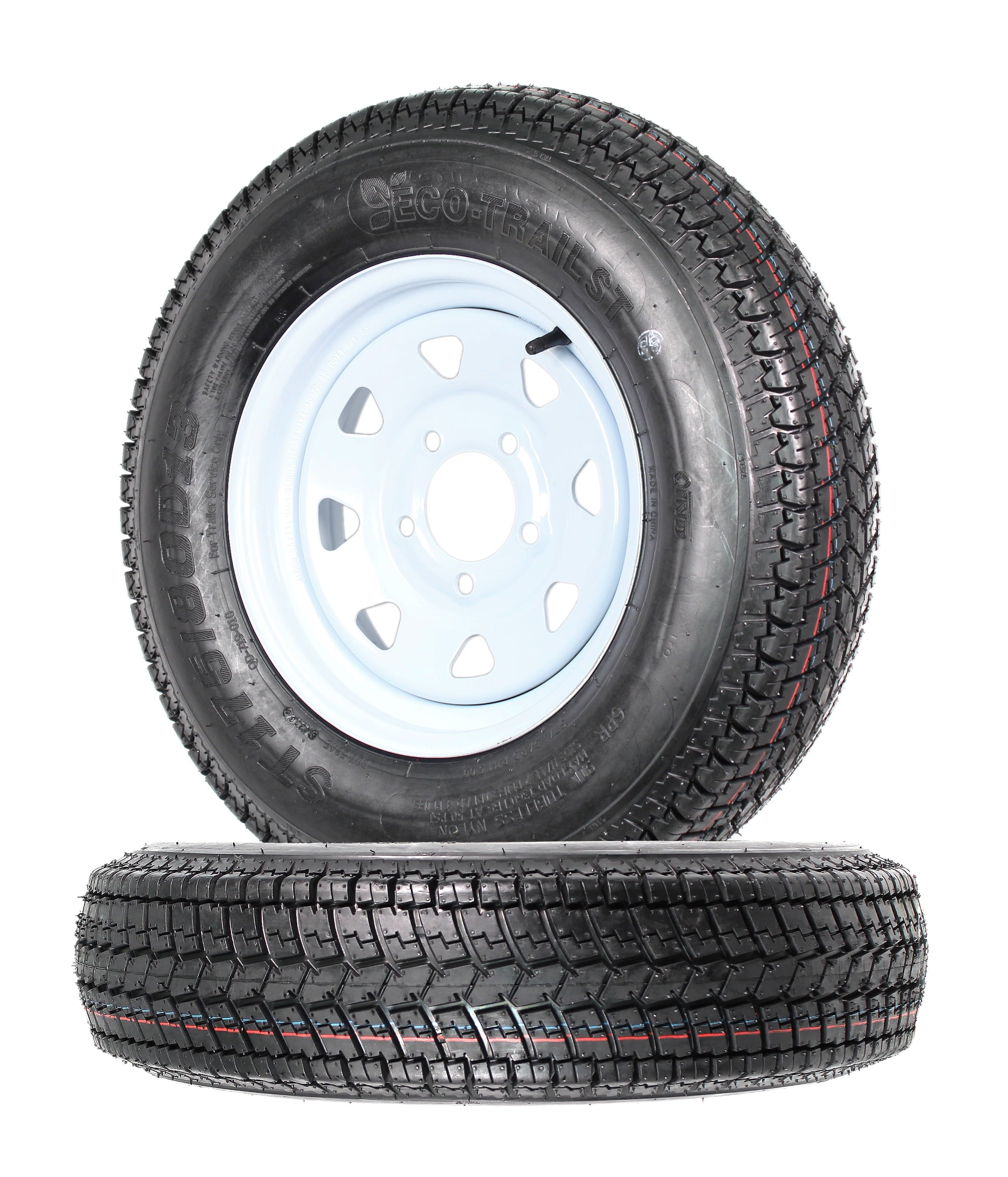 Pneus de remorque 2 pièces ST175/80D13 175/80 13 B78-13 LRC 5 trous, jantes à rayons blancs