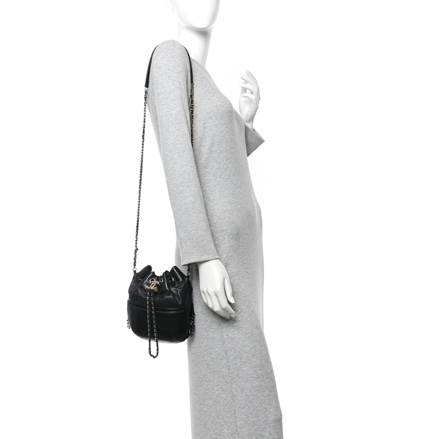 Calfskin Quilted Small Gabrielle Bucket Black