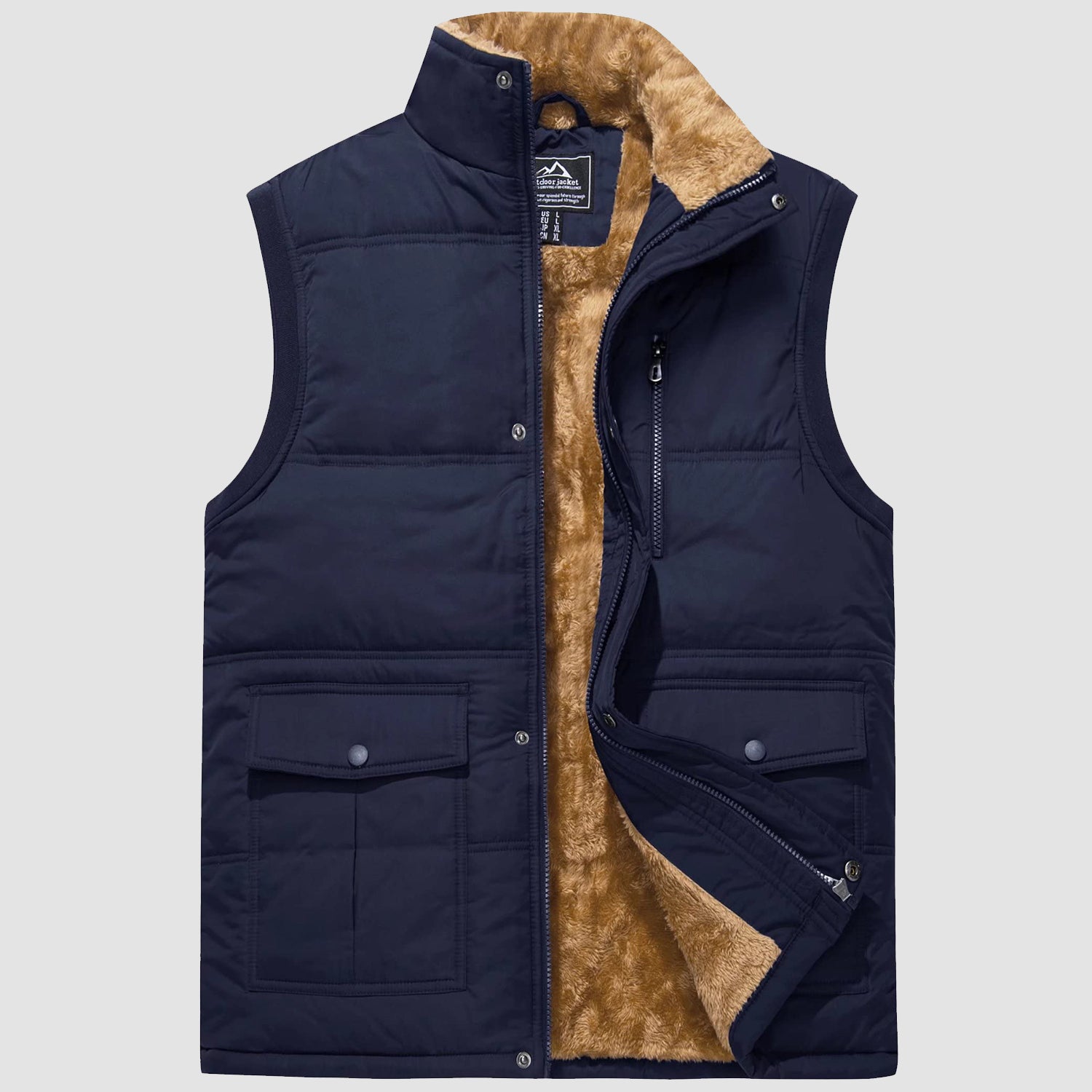 Gilet d'hiver pour homme, sans manches, zippé, doublé polaire, col montant