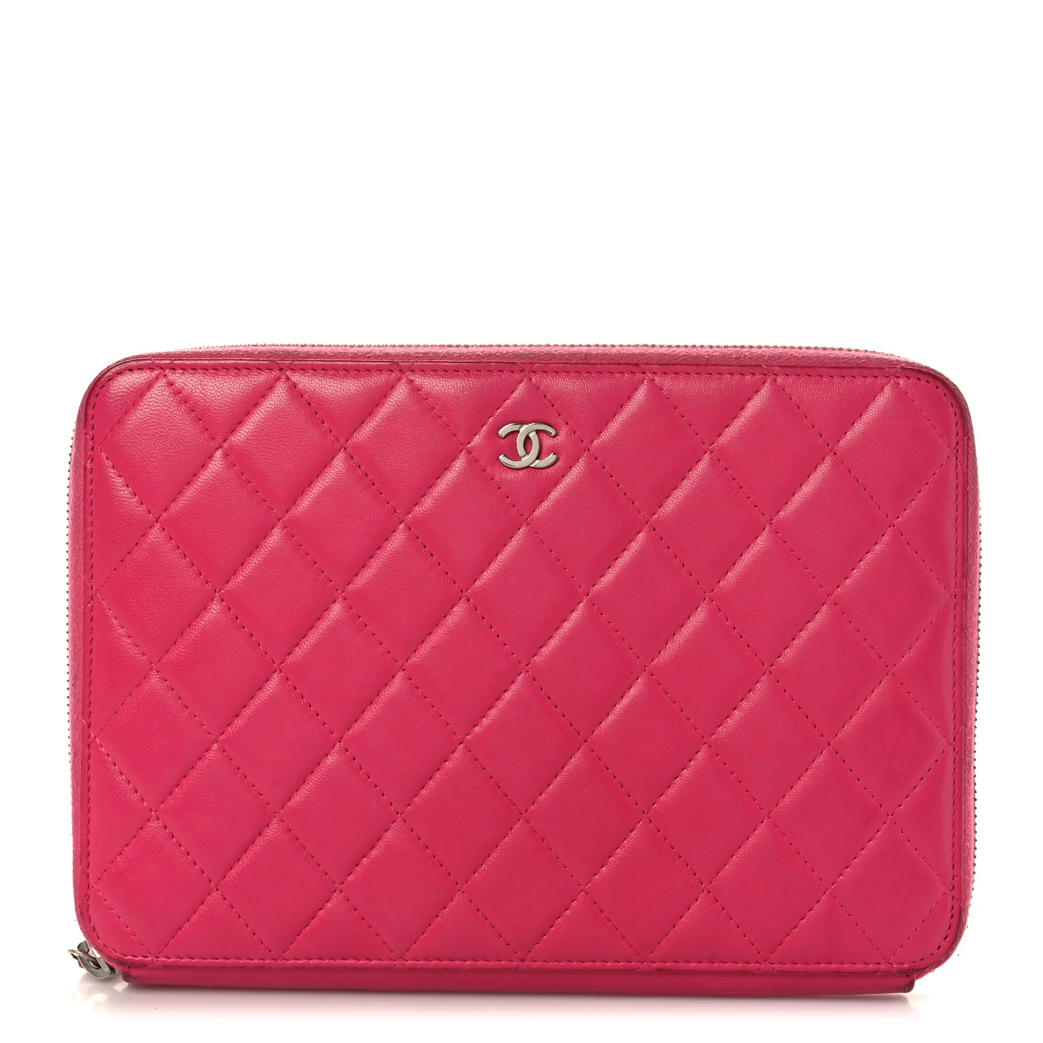 Lambskin Quilted Large Zip Around Organizer Wallet Pink