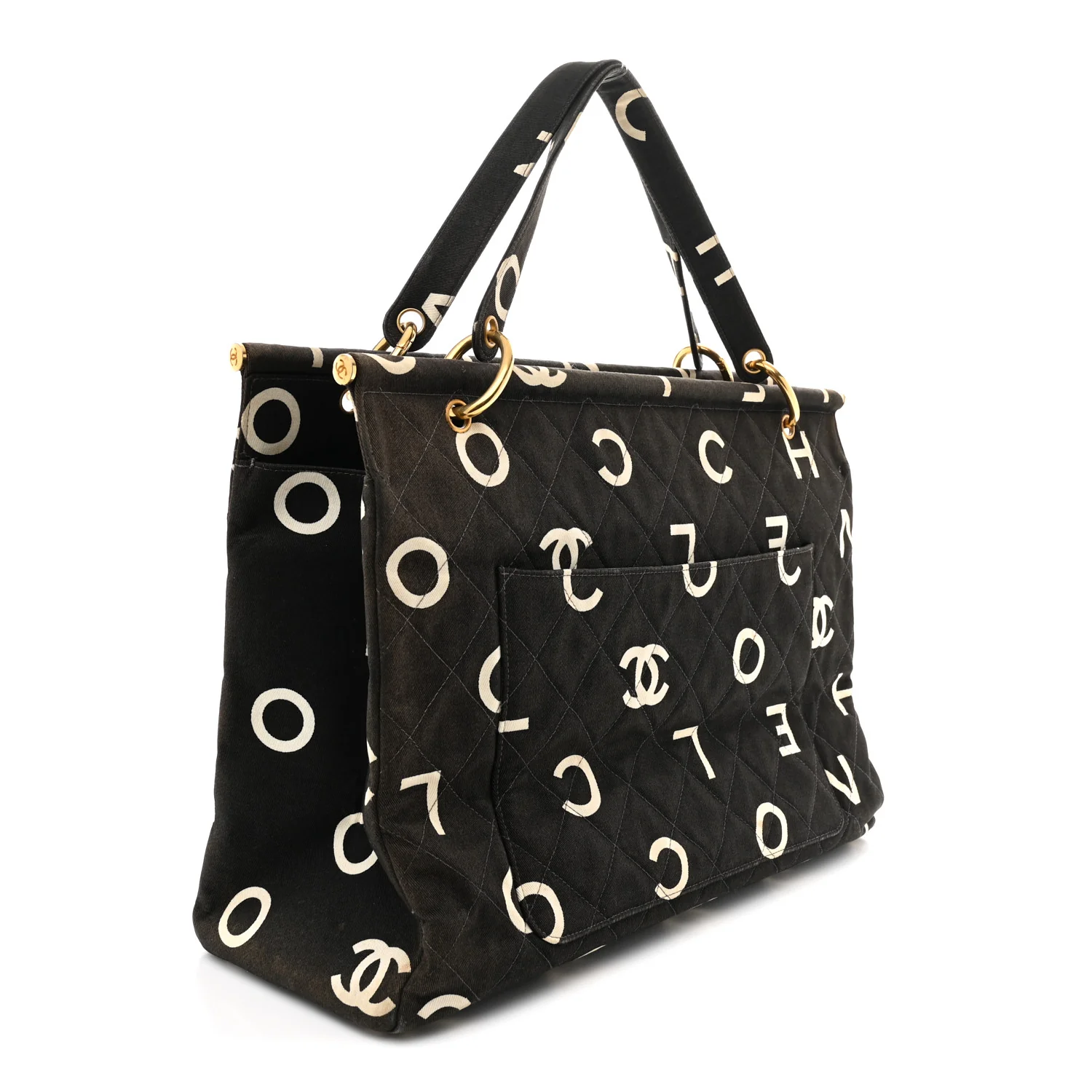 Canvas Printed Quilted Logo Tote Black White