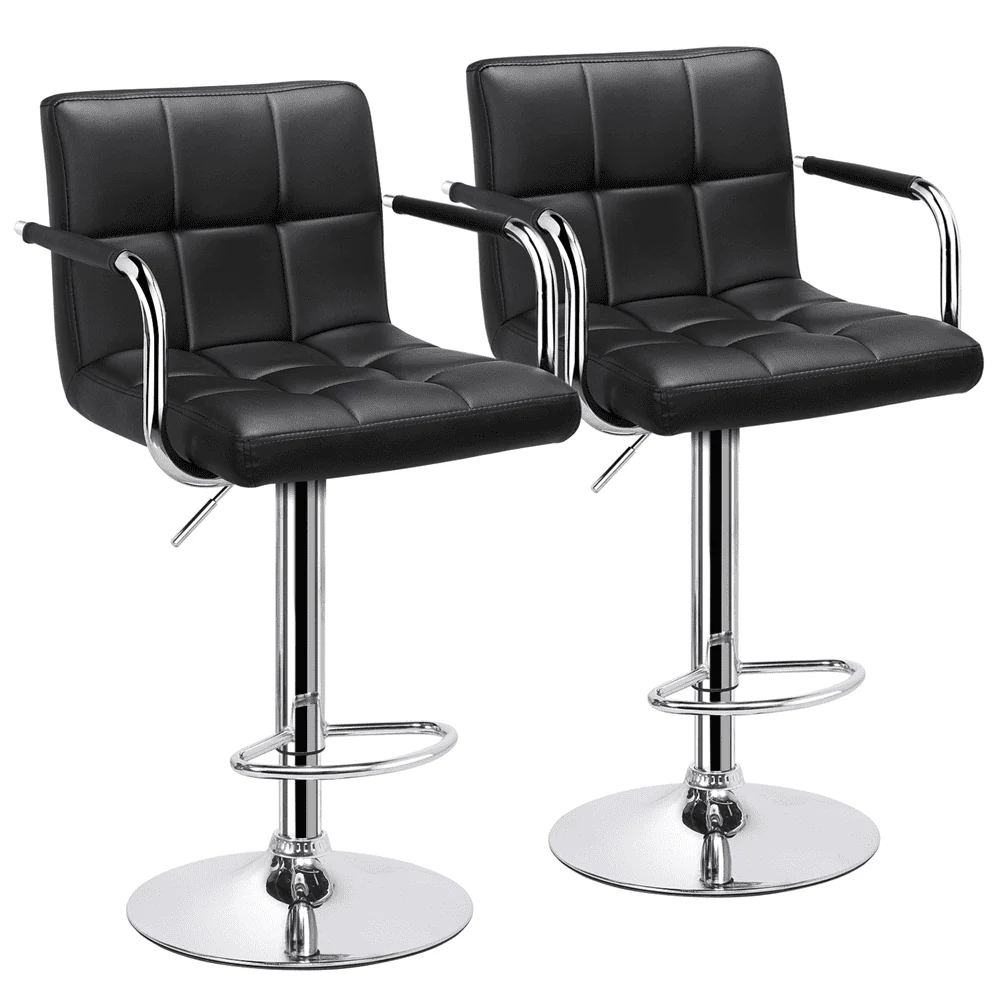 Yaheetech 2pcs PU Leather Adjustable Bar Stools for Dining Room, Black(Beige) Image 5