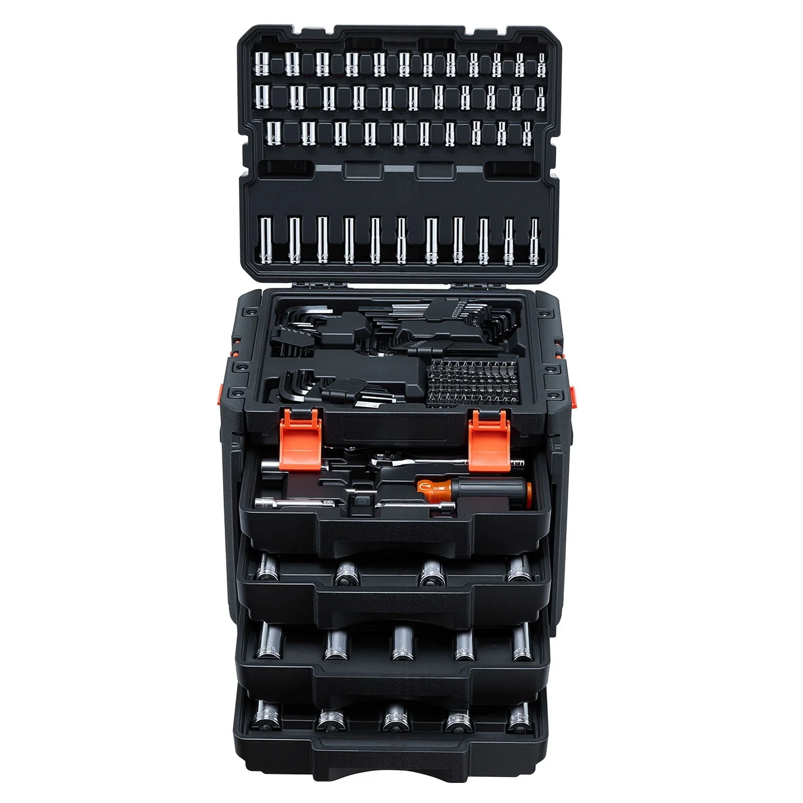 KFFKFF 256-Piece SAE/Metric Mechanics Tool Set, 1/4, 3/8 and 1/2 Inch Drive, Sockets, Wrenches, Bits and Case